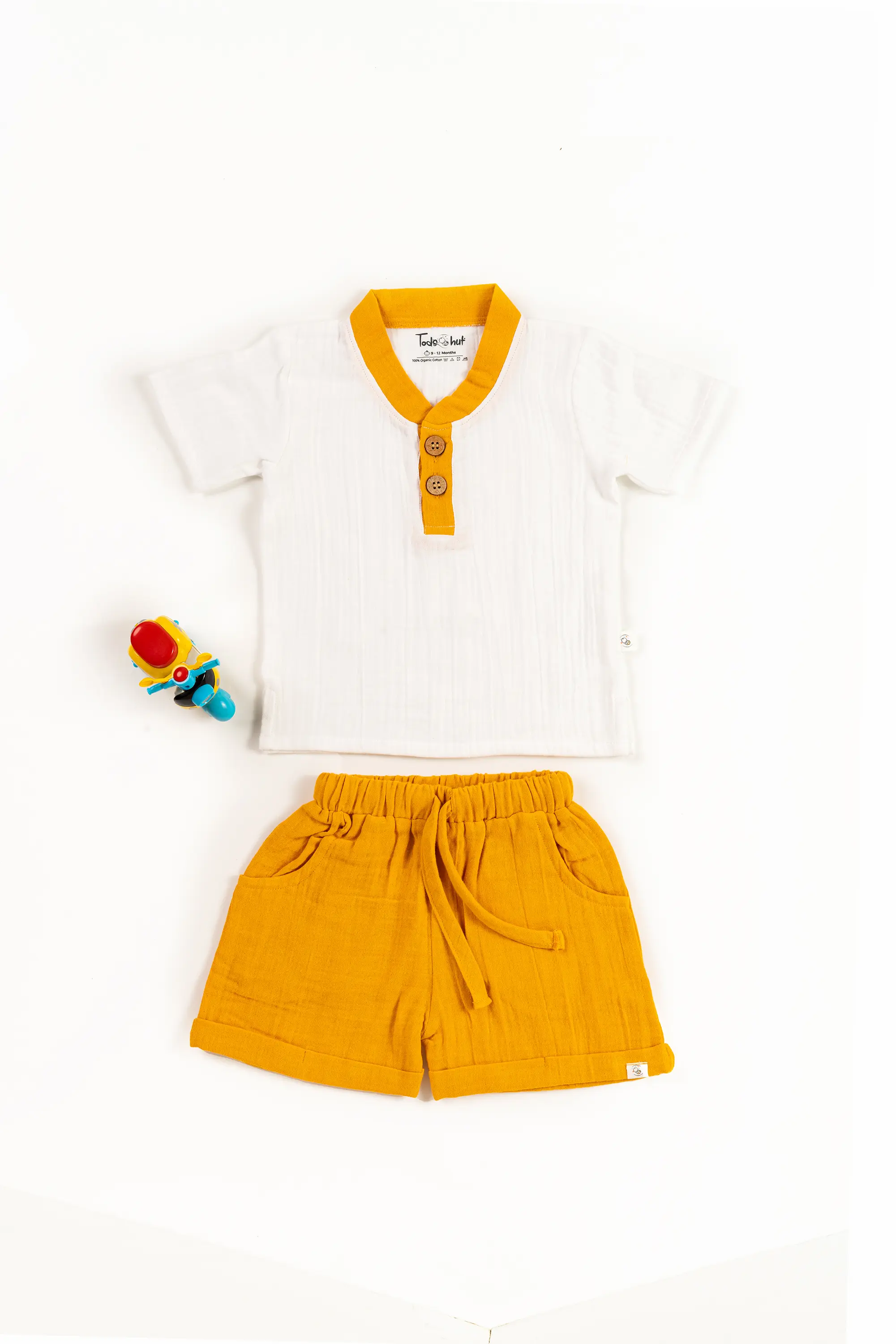 Crinkled Muslin Point Collar Half-Sleeve Co-Ords Set