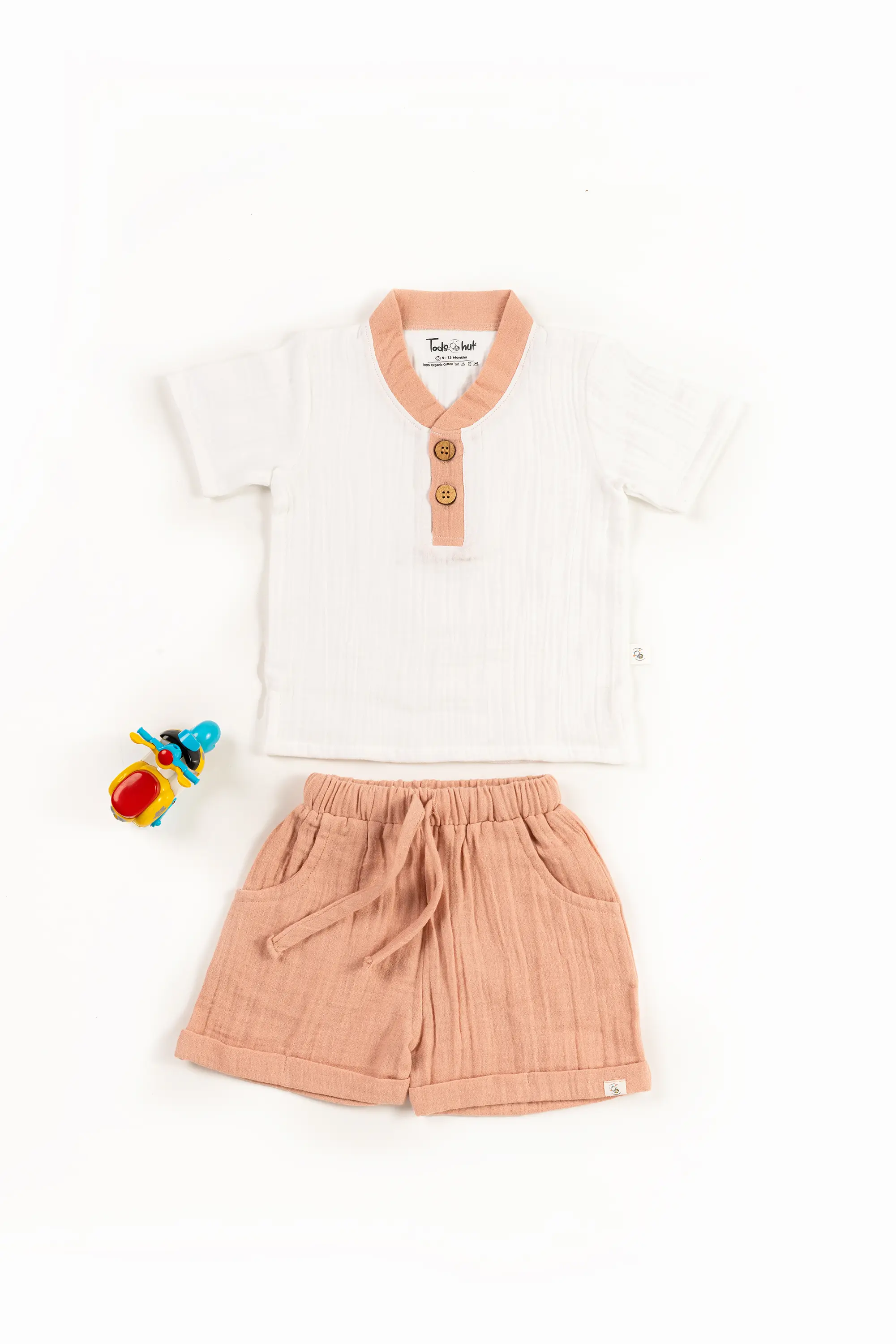 Crinkled Muslin Point Collar Half-Sleeve Co-Ords Set