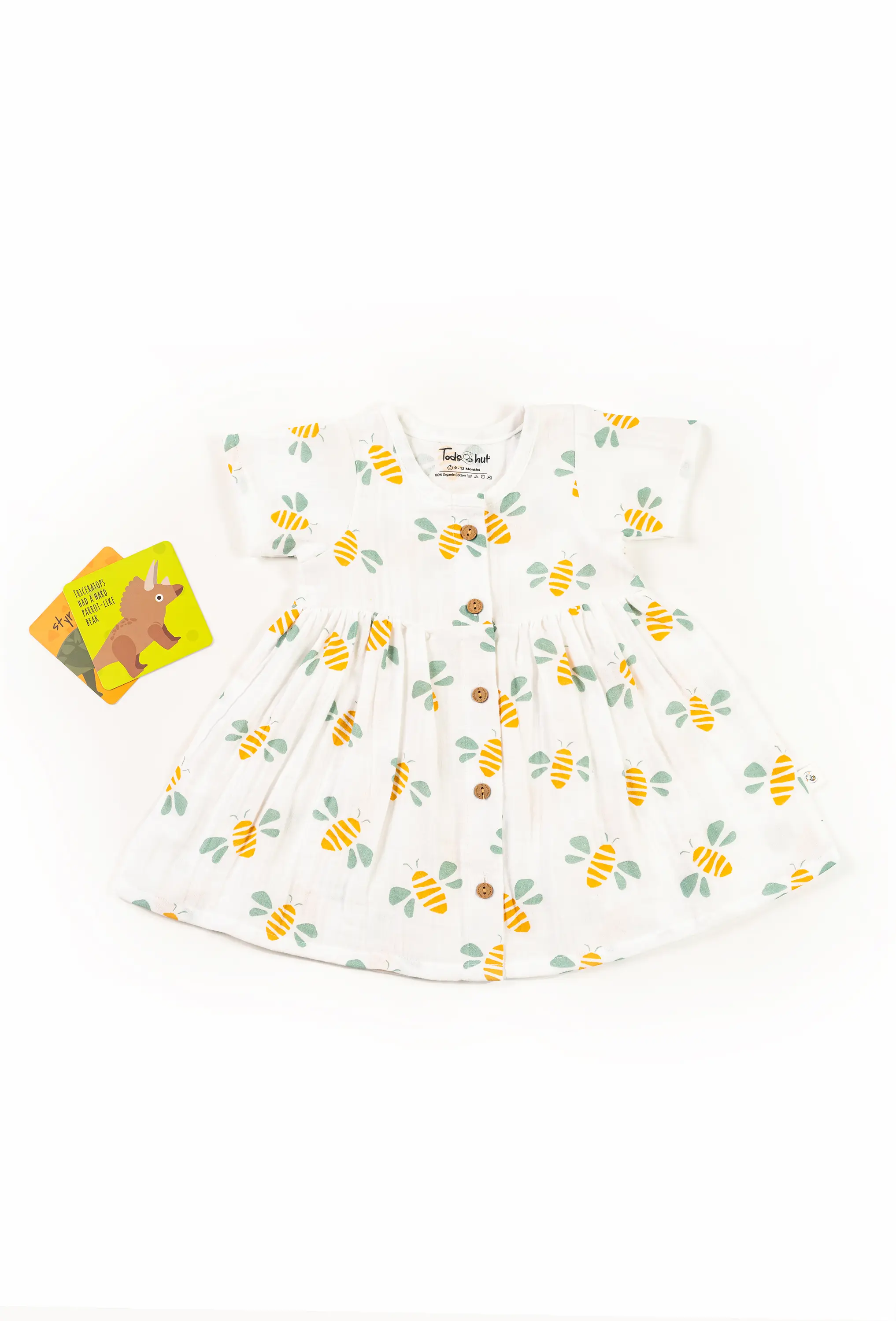 Crinkled Muslin Round Collar Half-Sleeve Button Type Frock