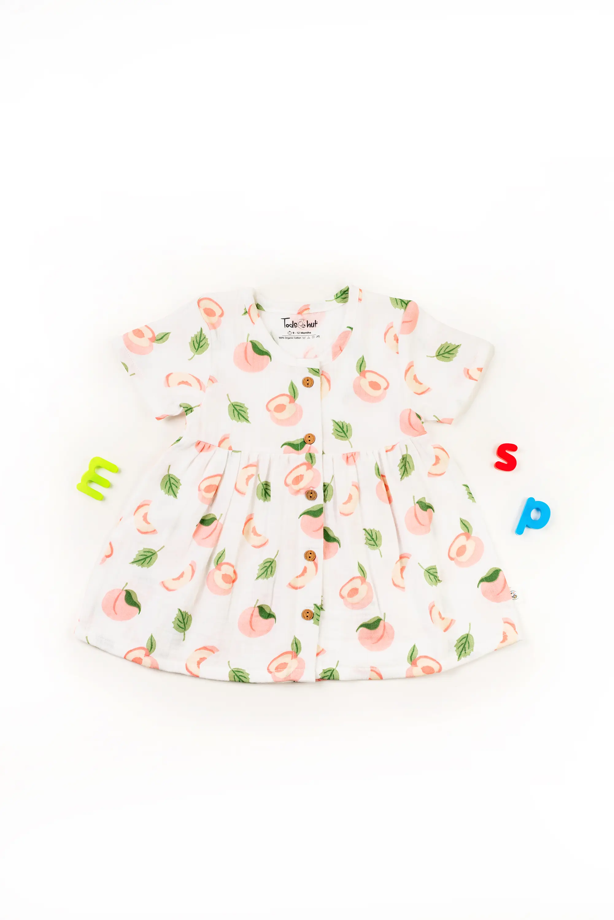 Crinkled Muslin Round Collar Half-Sleeve Button Type Frock