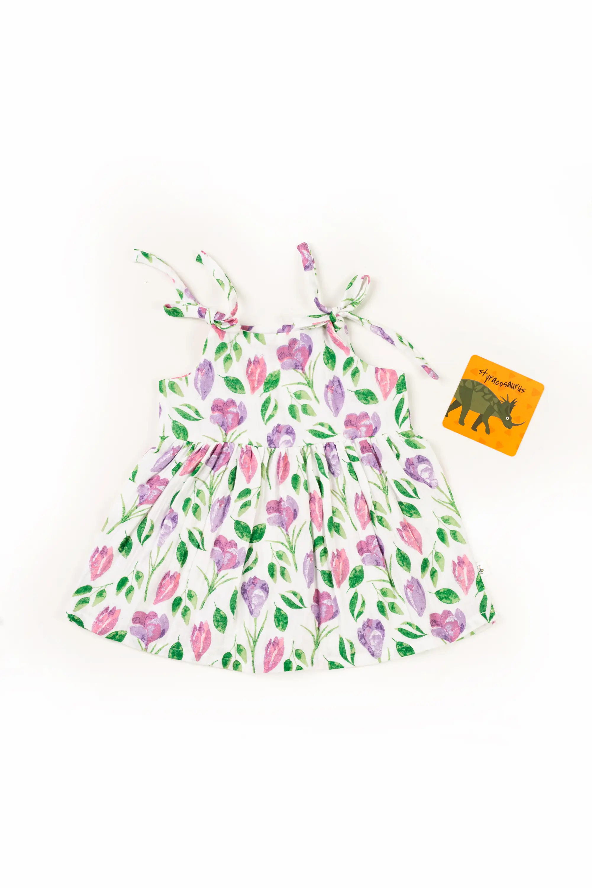 Crinkled Muslin Flat Neck Collar Sleeveless Up-Knot Type Frock