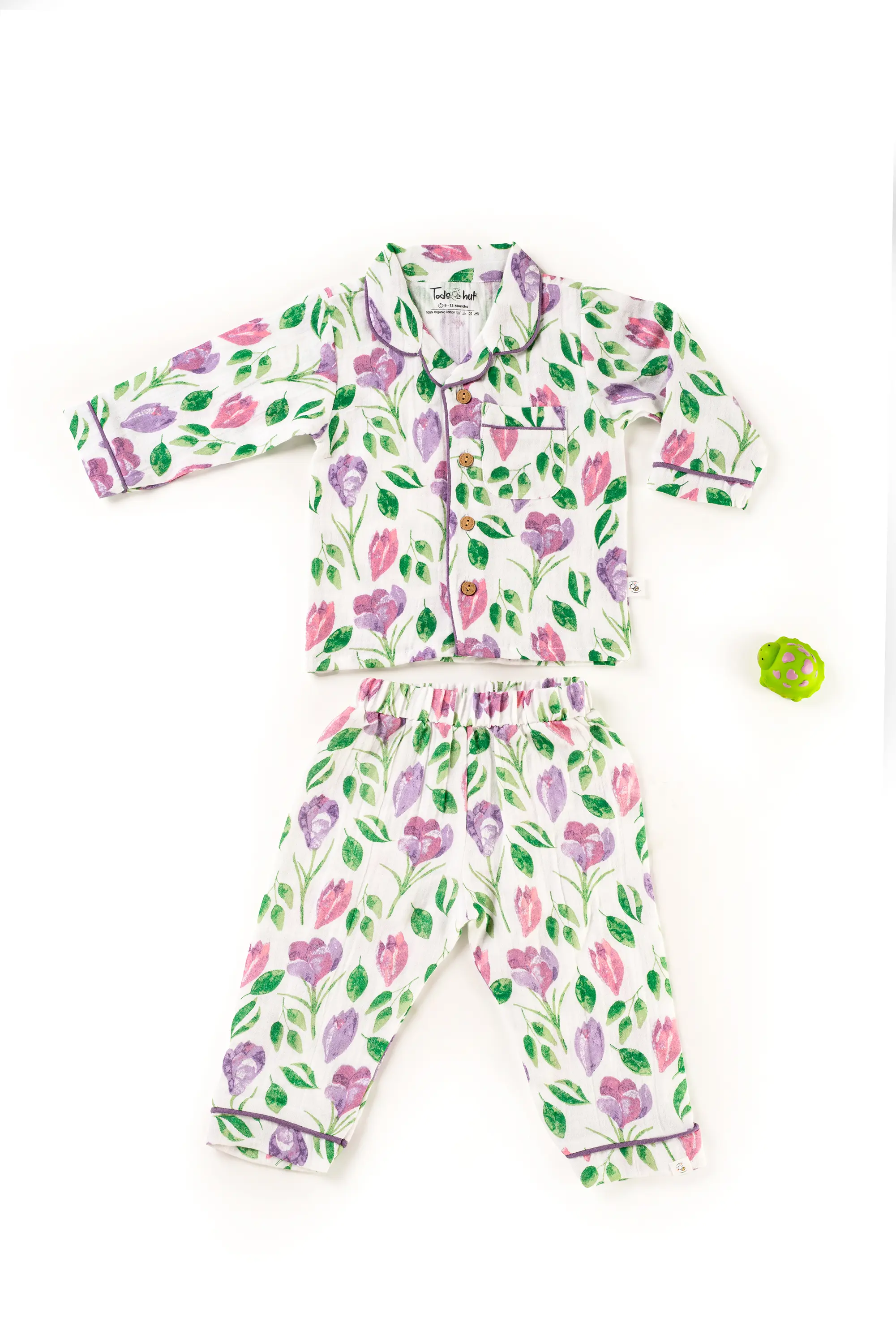Crinkled Muslin Unisex Collar  Full-Sleeve Pyjama Set