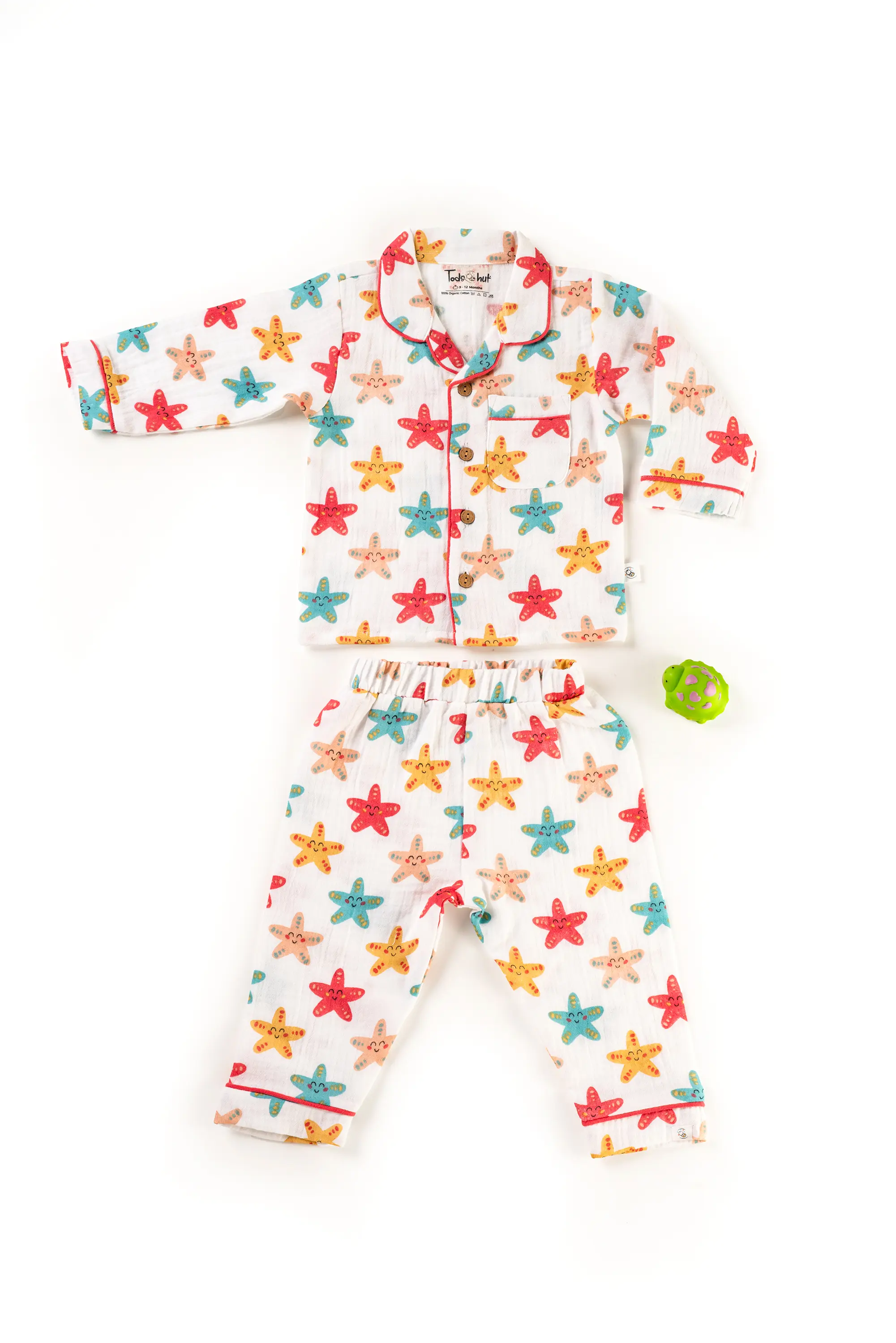 Crinkled Muslin Unisex Collar  Full-Sleeve Pyjama Set