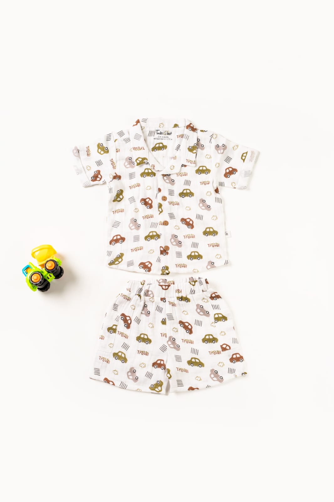 Crinkled Muslin Cuban Collar Half-Sleeve Co-Ords Set