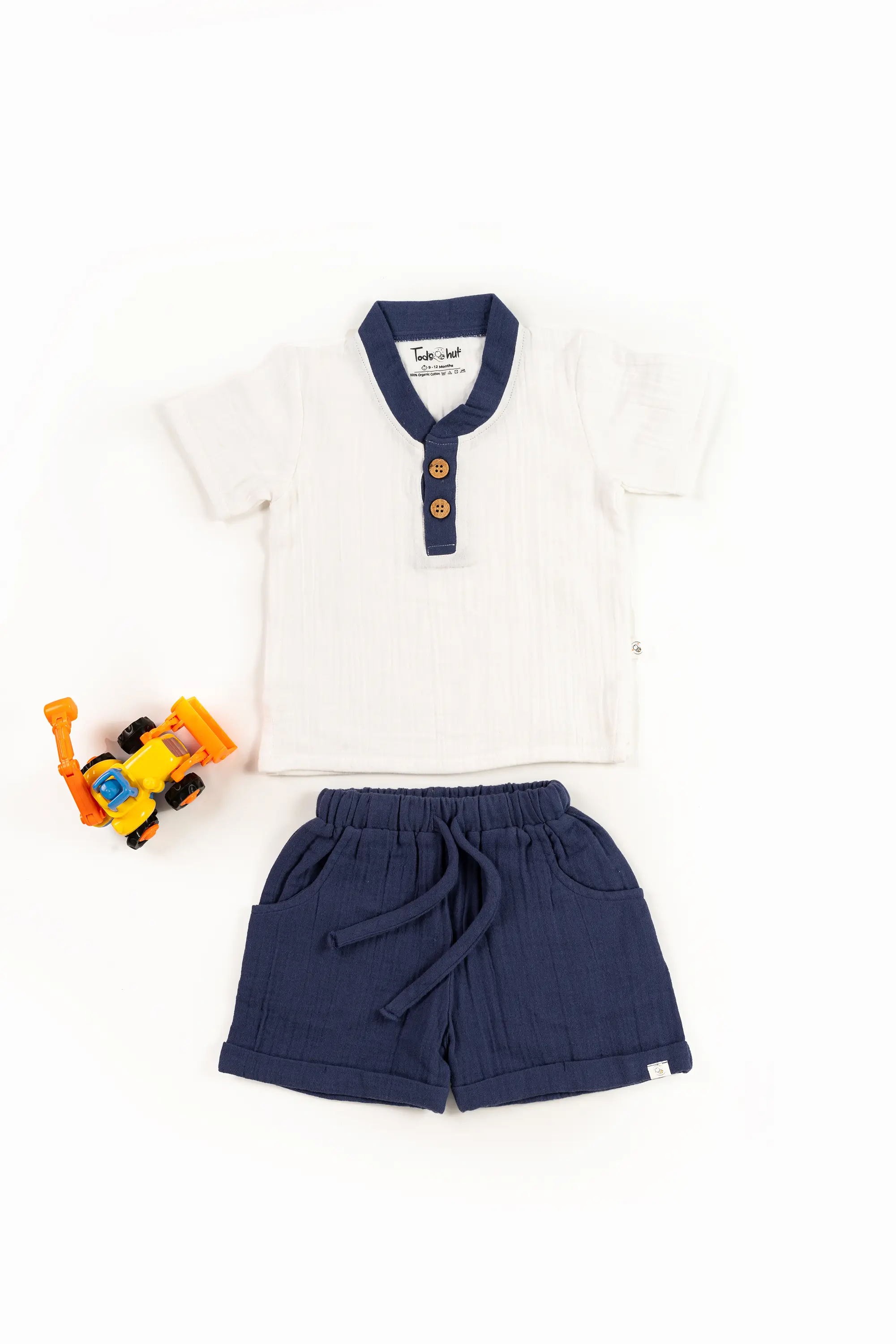 Crinkled Muslin Point Collar Half-Sleeve Co-Ords Set