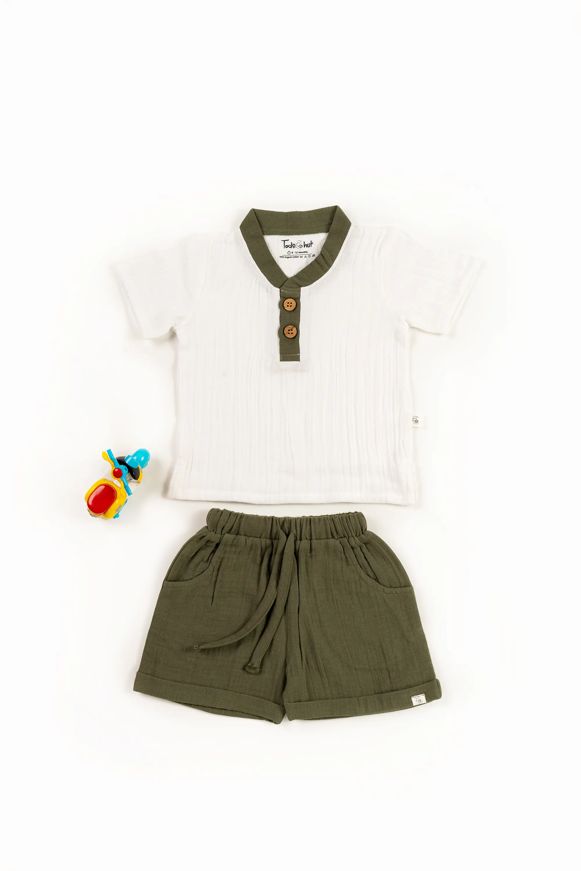 Crinkled Muslin Point Collar Half-Sleeve Co-Ords Set