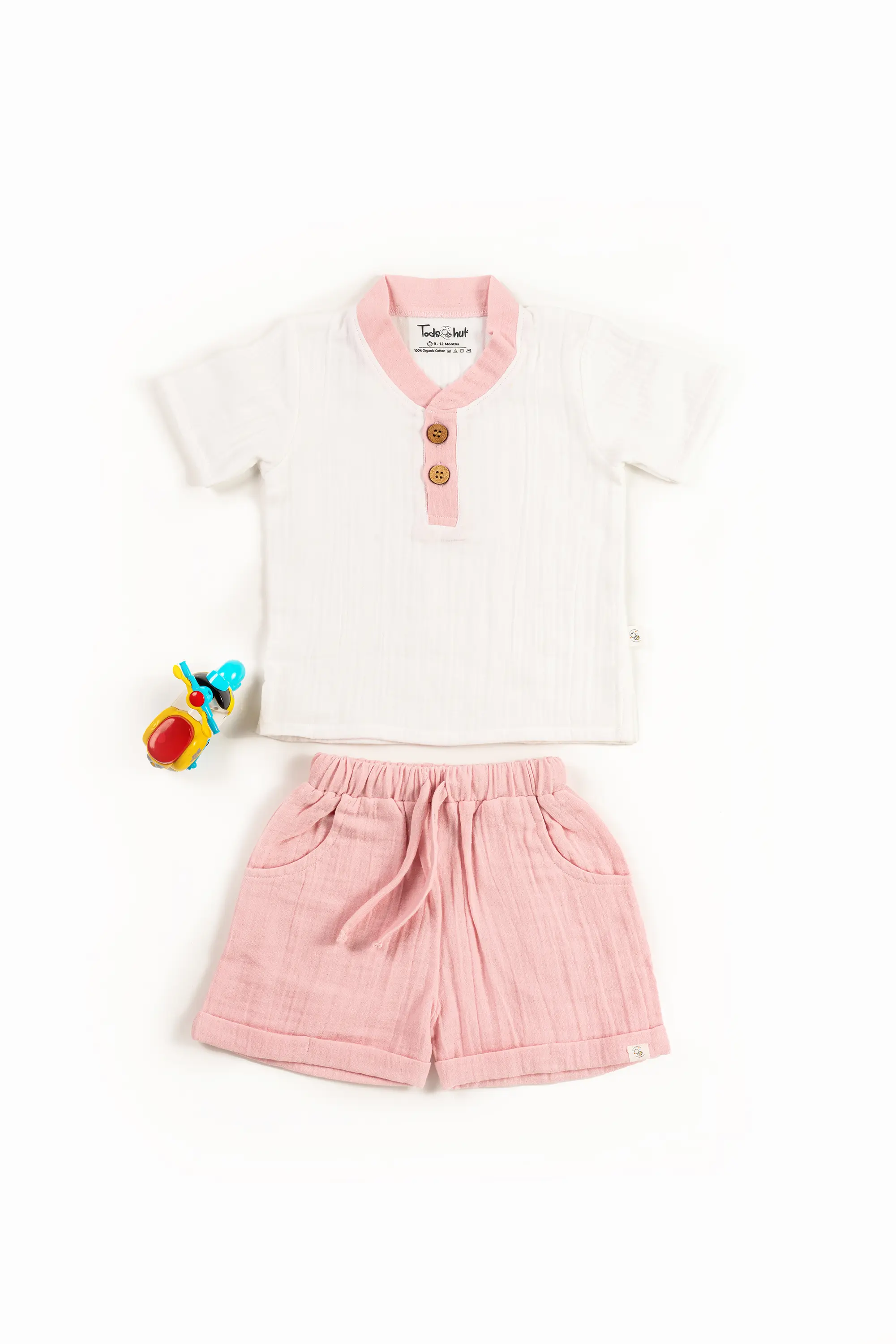 Crinkled Muslin Point Collar Half-Sleeve Co-Ords Set