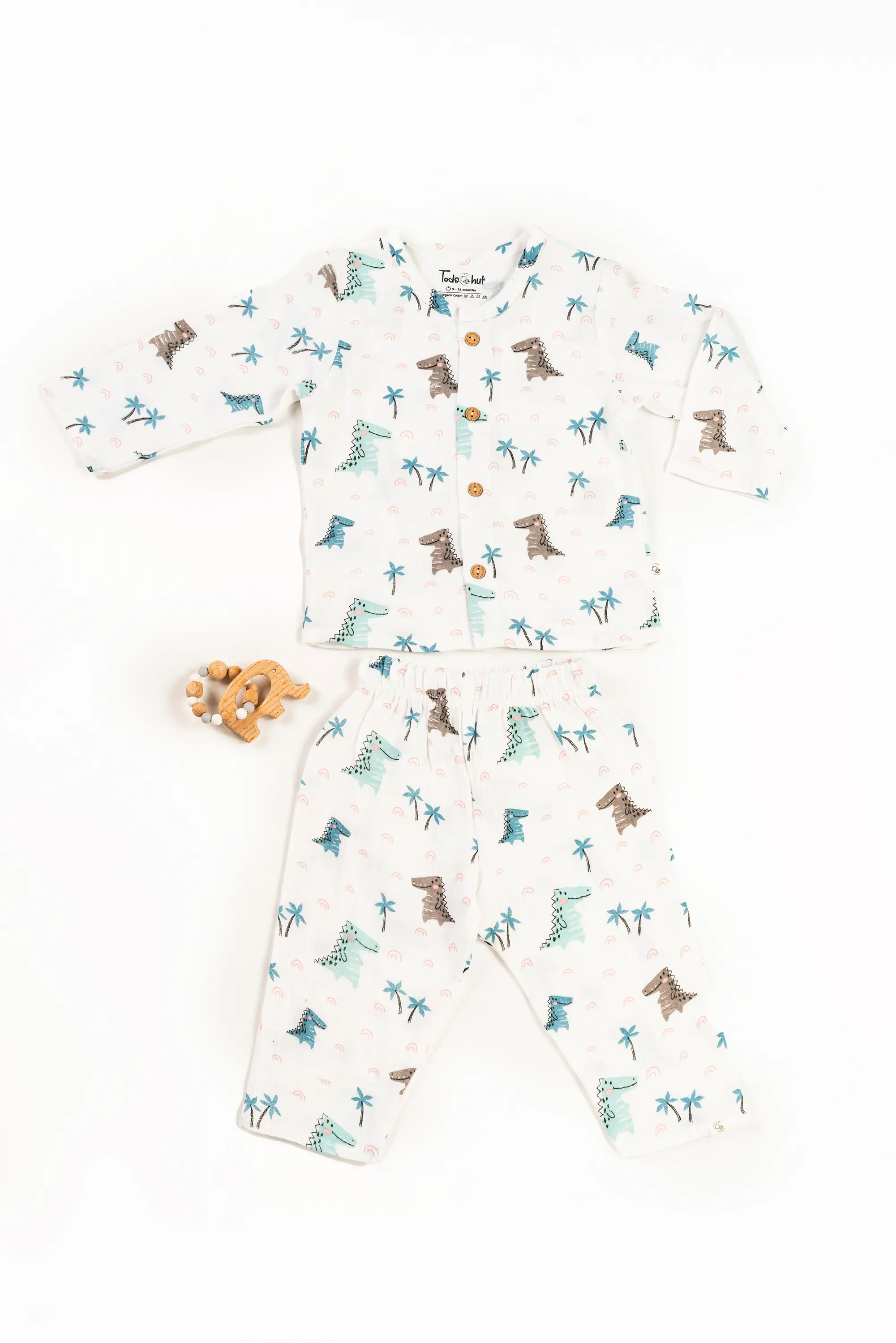 Crinkled Muslin Night Dress Round Collar Full-Sleeve