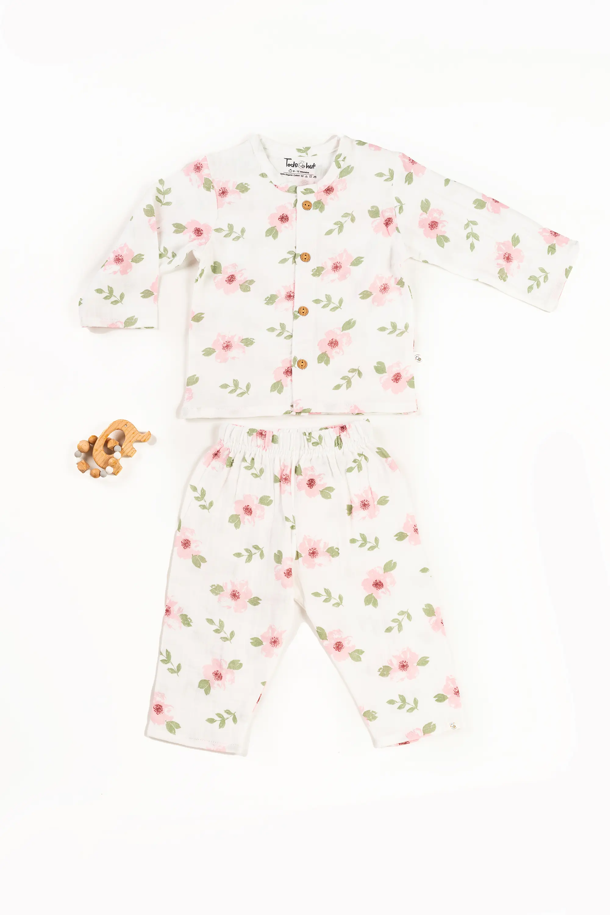 Crinkled Muslin Night Dress Round Collar Full-Sleeve