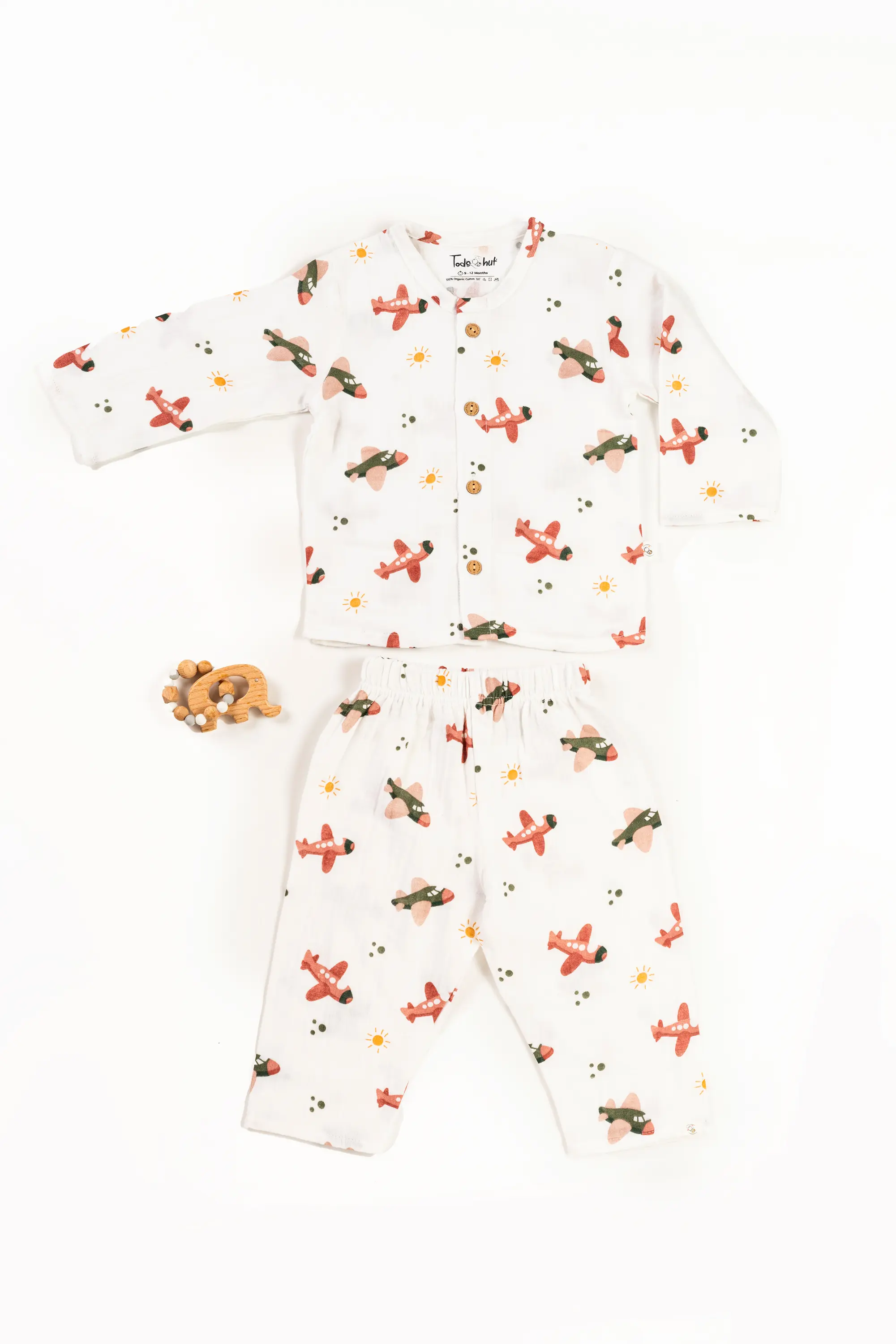 Crinkled Muslin Night Dress Round Collar Full-Sleeve
