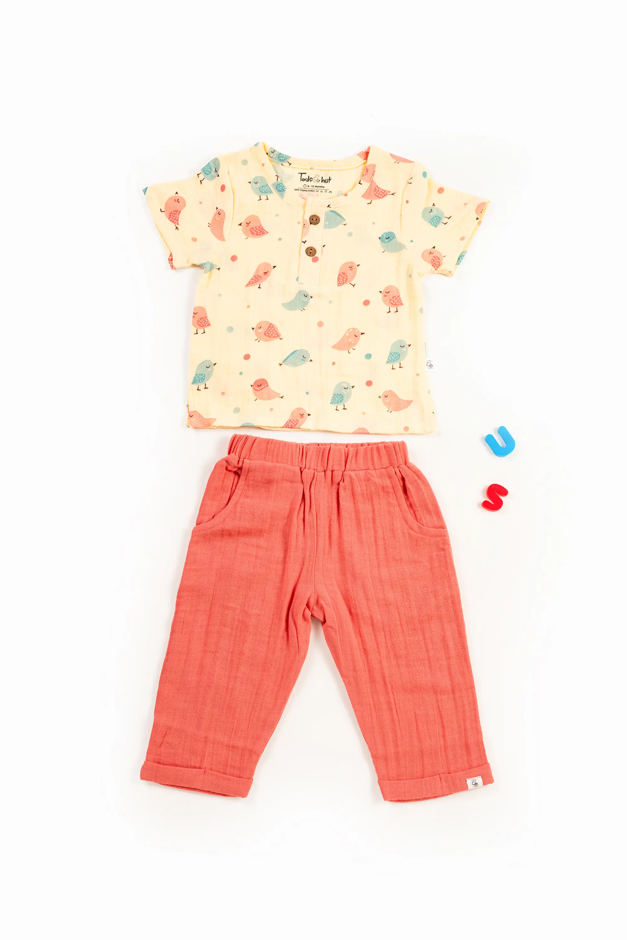 Crinkled Muslin  Round Collar Half-Sleeve Casual Set