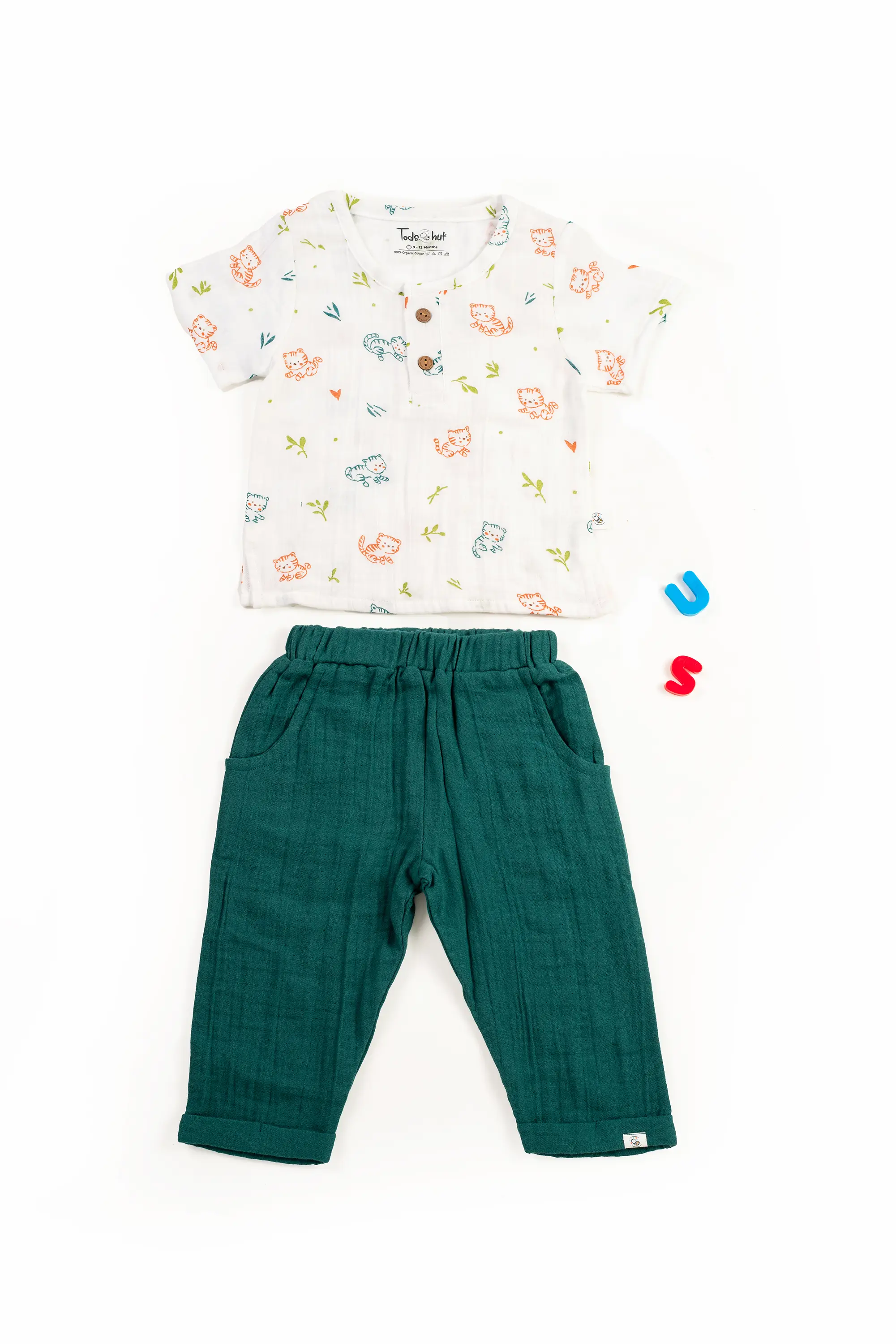 Crinkled Muslin  Round Collar Half-Sleeve Casual Set