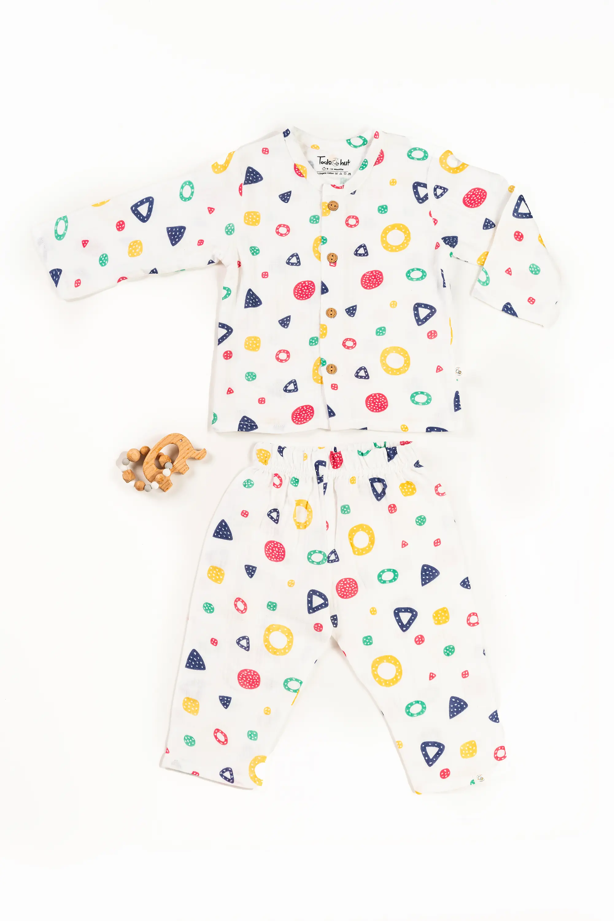 Crinkled Muslin Night Dress Round Collar Full-Sleeve