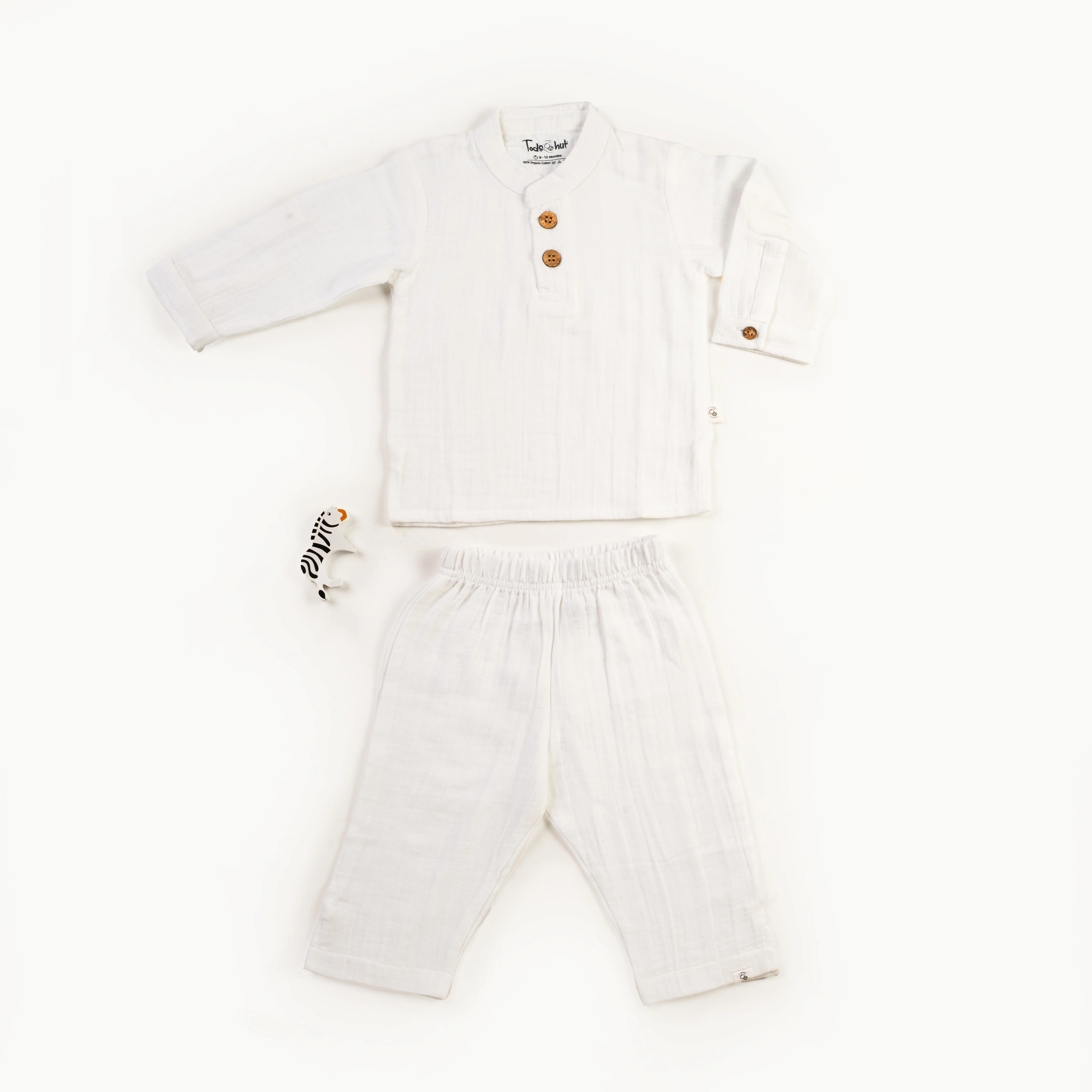 Crinkled Muslin Chinese Collar Full-Sleeve Ethnic Set