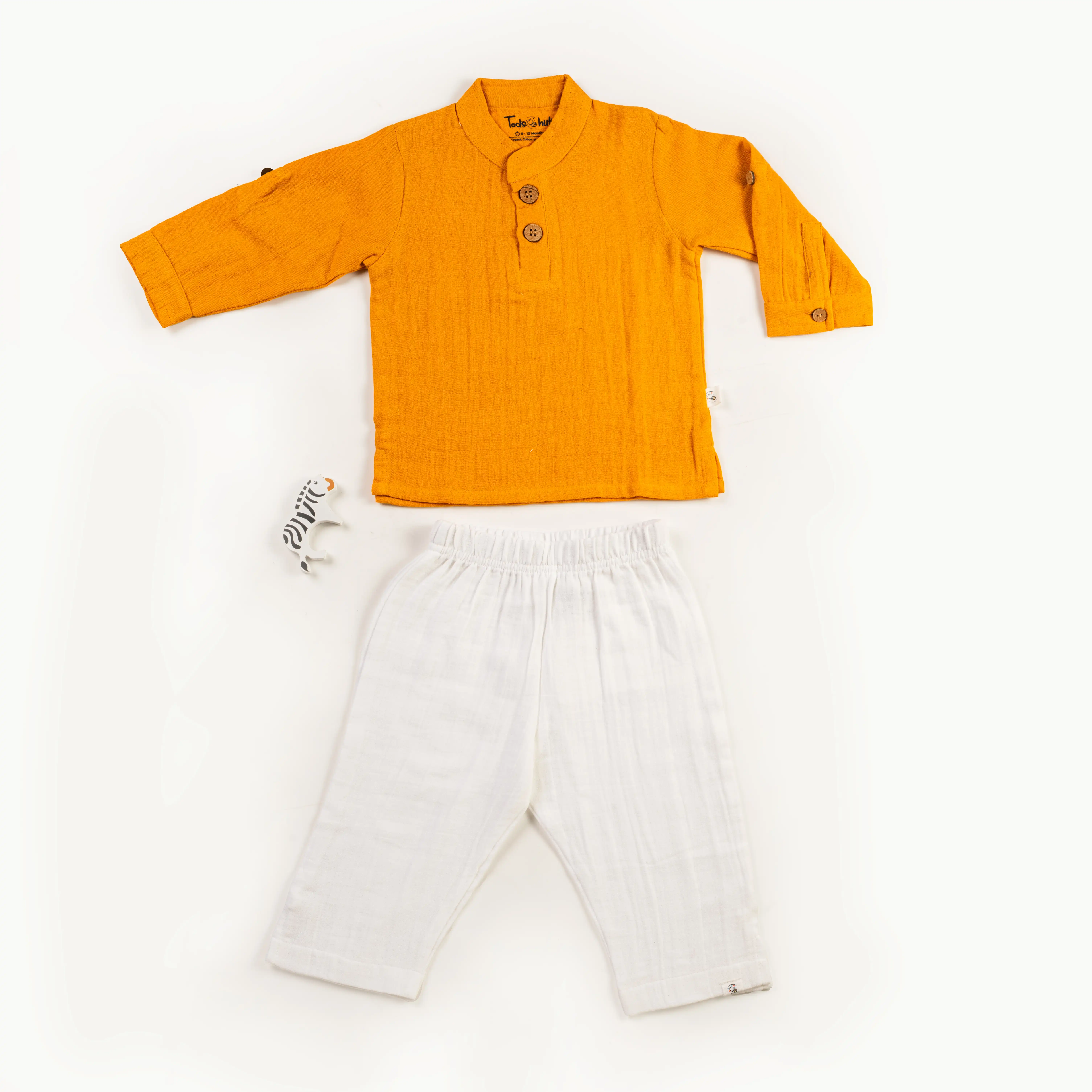 Crinkled Muslin Chinese Collar Full-Sleeve Ethnic Set