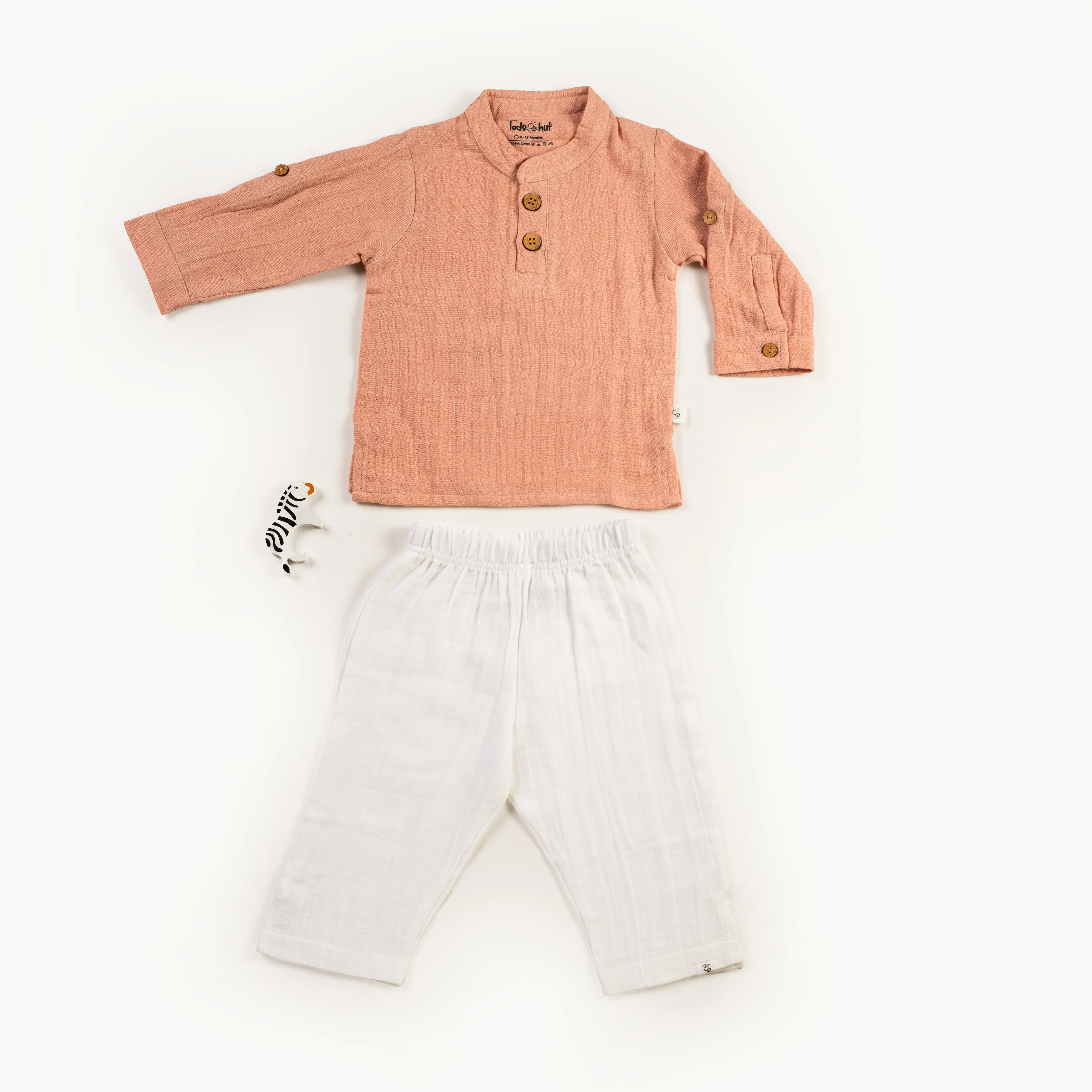 Crinkled Muslin Chinese Collar Full-Sleeve Ethnic Set