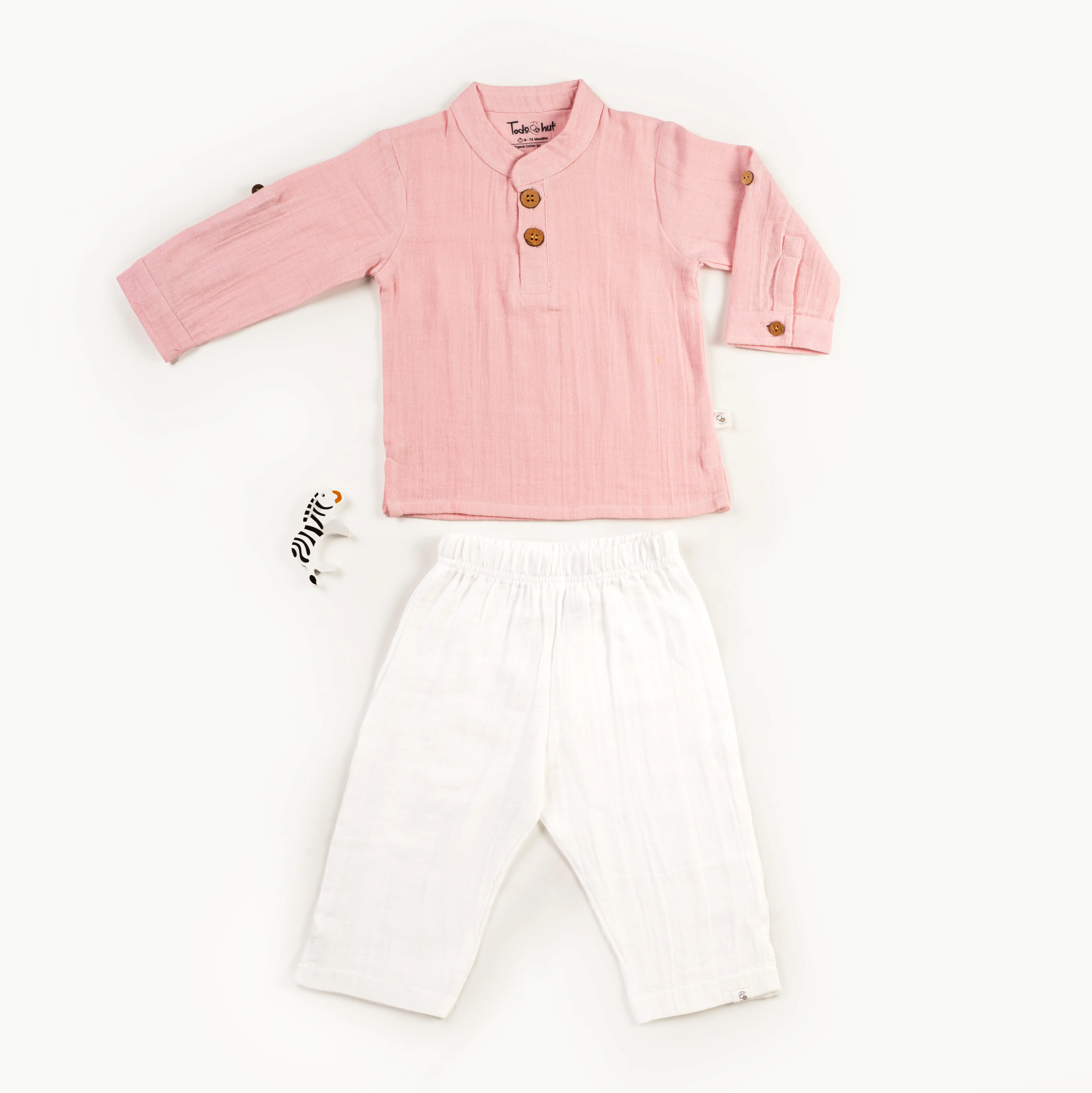 Crinkled Muslin Chinese Collar Full-Sleeve Ethnic Set