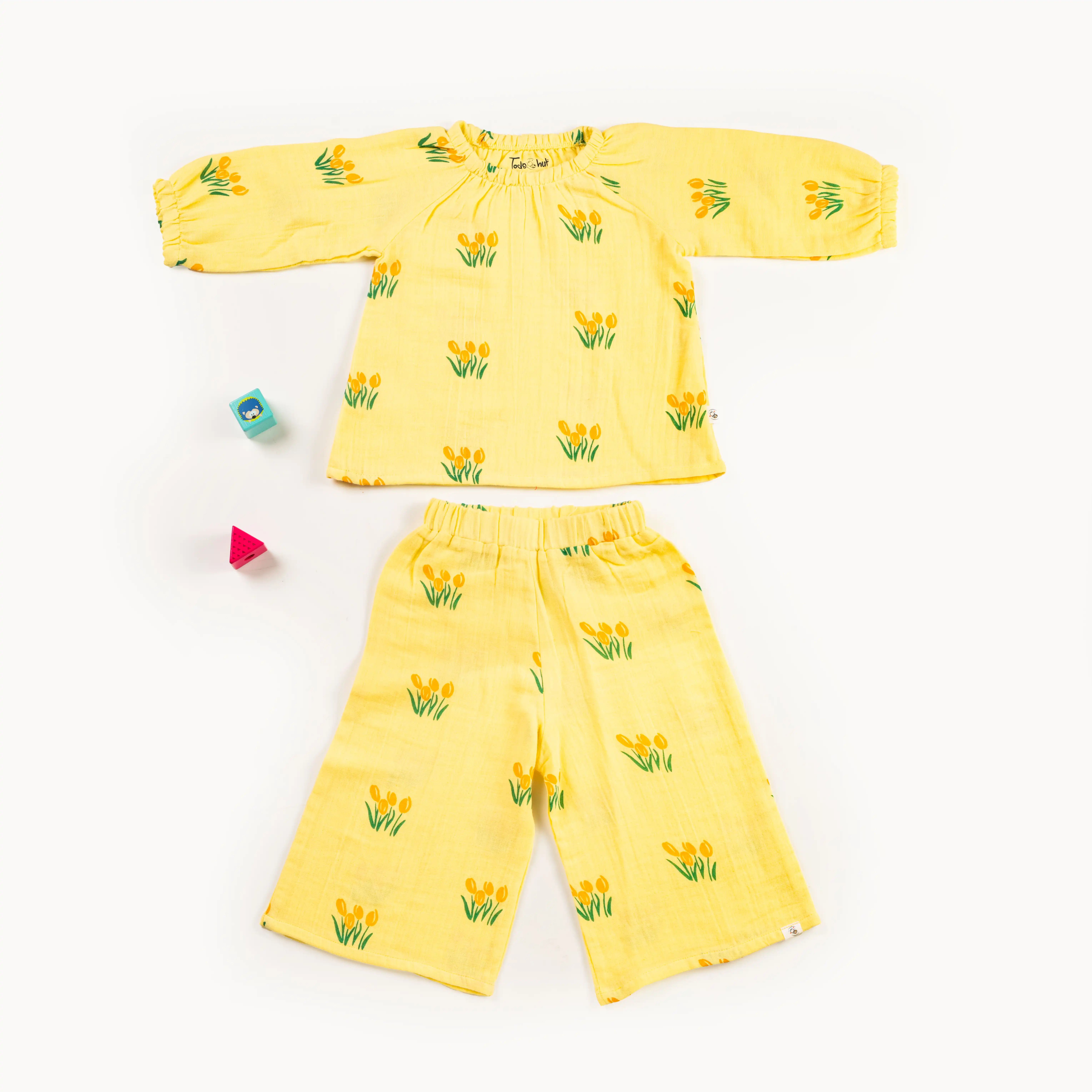 Raglan Co-Ord Set | Full Sleeve | Ruffle Neck | Breathable, Lightweight, Comfortable | 100% Muslin Cotton | Premium Crinkled Muslin Cotton
