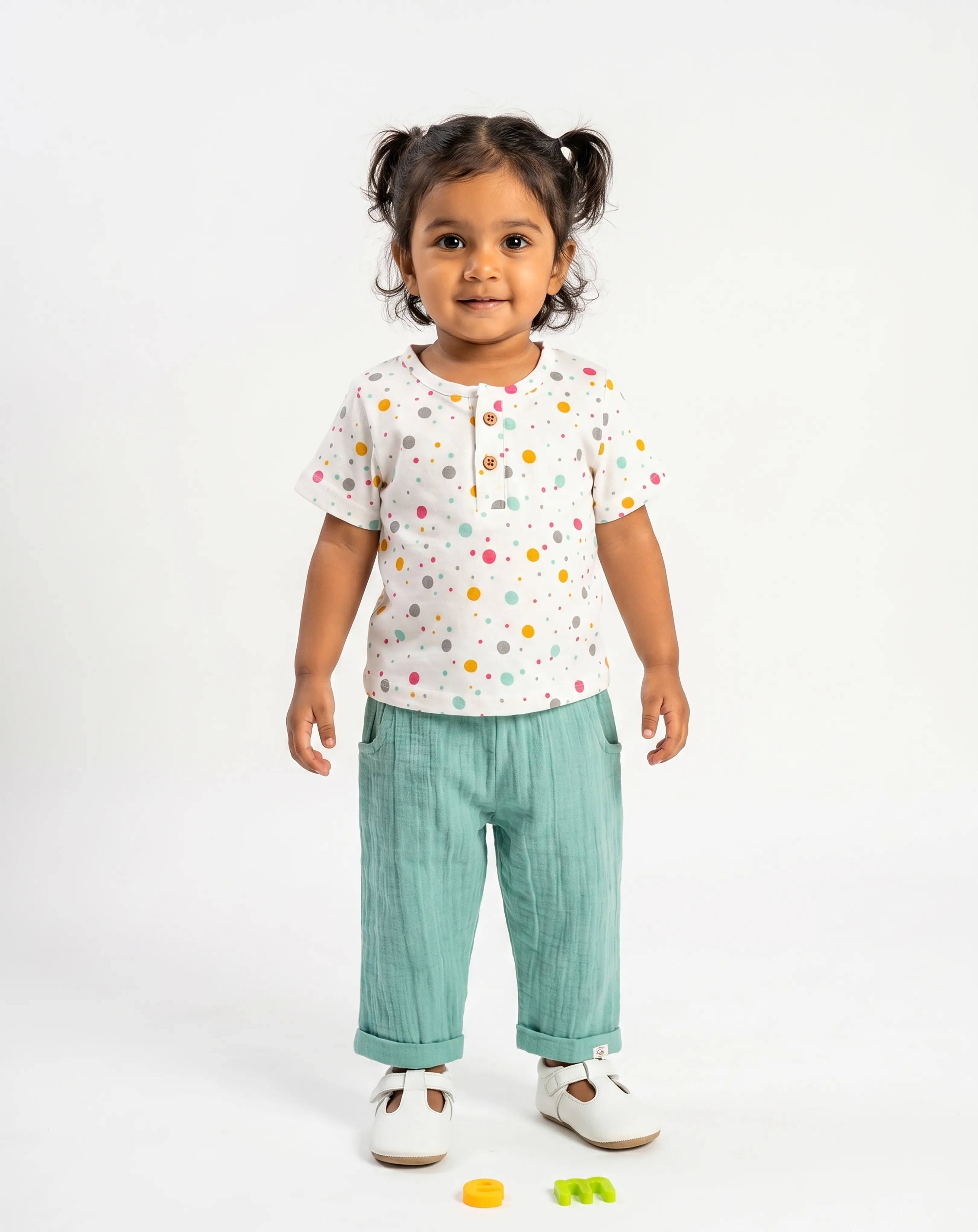 Crinkled Muslin  Round Collar Half-Sleeve Casual Set
