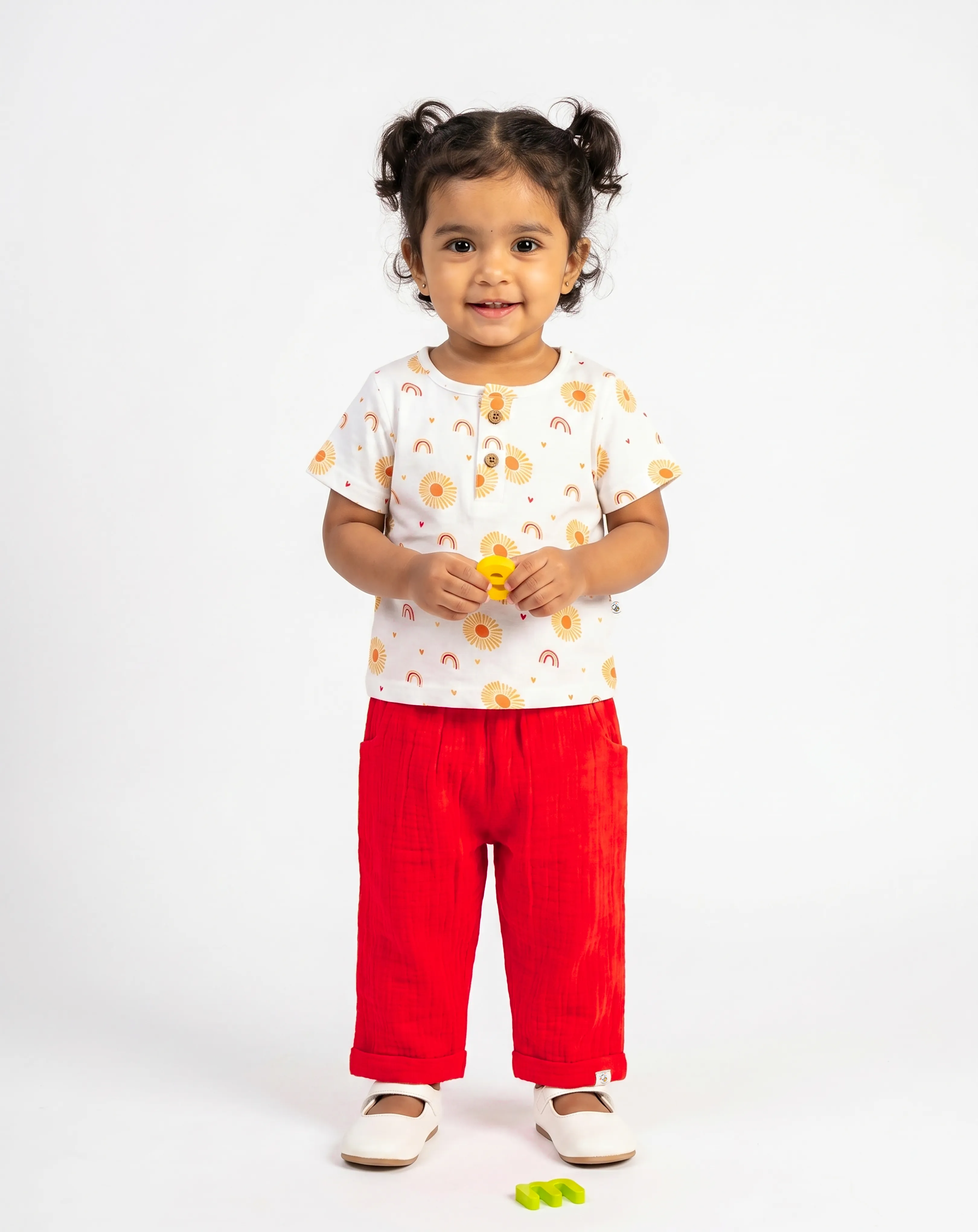 Crinkled Muslin  Round Collar Half-Sleeve Casual Set