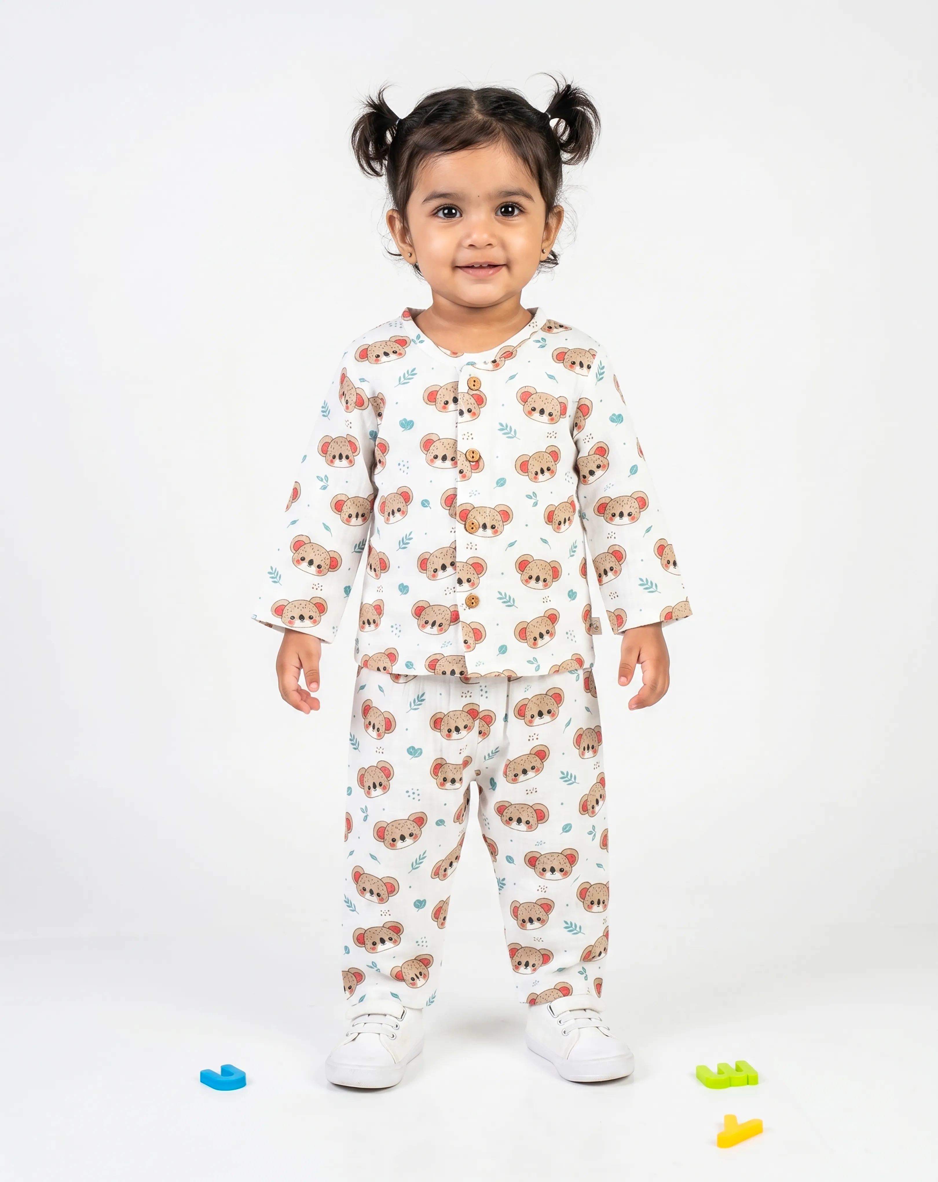 Crinkled Muslin Night Dress Round Collar Full-Sleeve