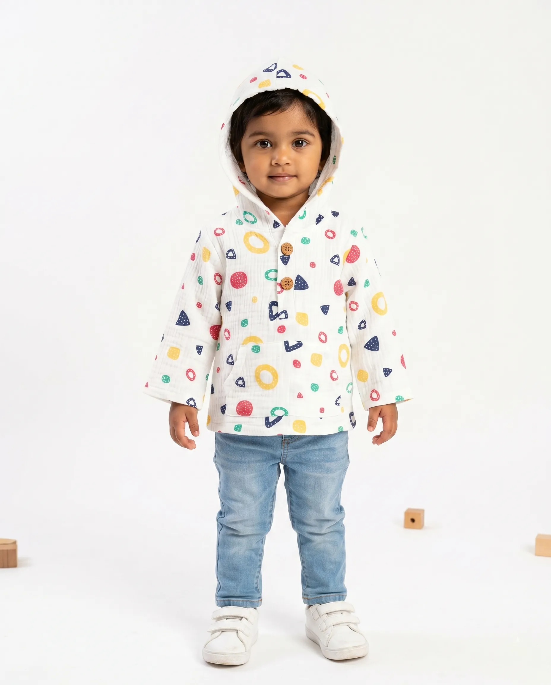 4 Layer Crinkled Muslin Full-Sleeve Hoodies