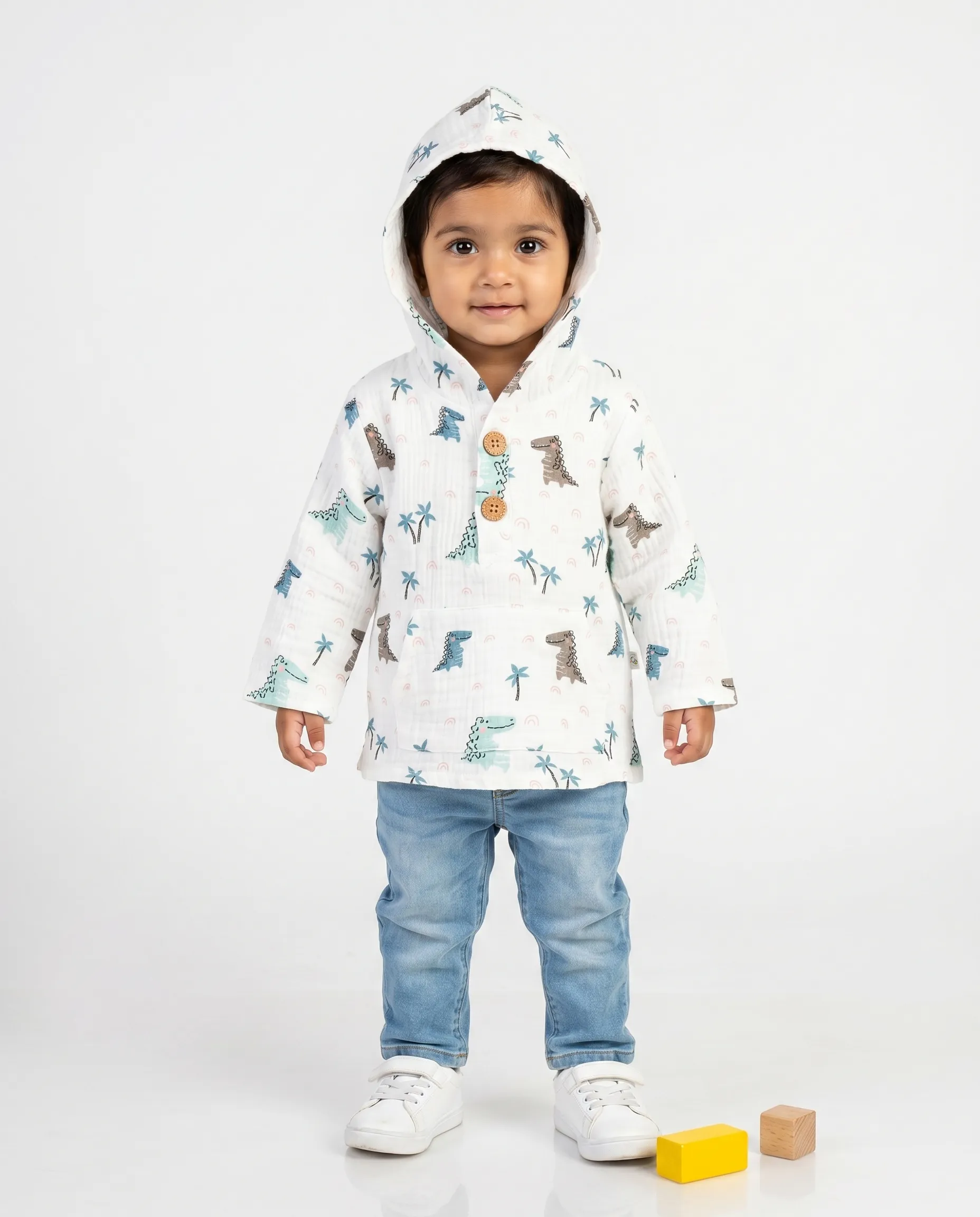 4 Layer Crinkled Muslin Full-Sleeve Hoodies