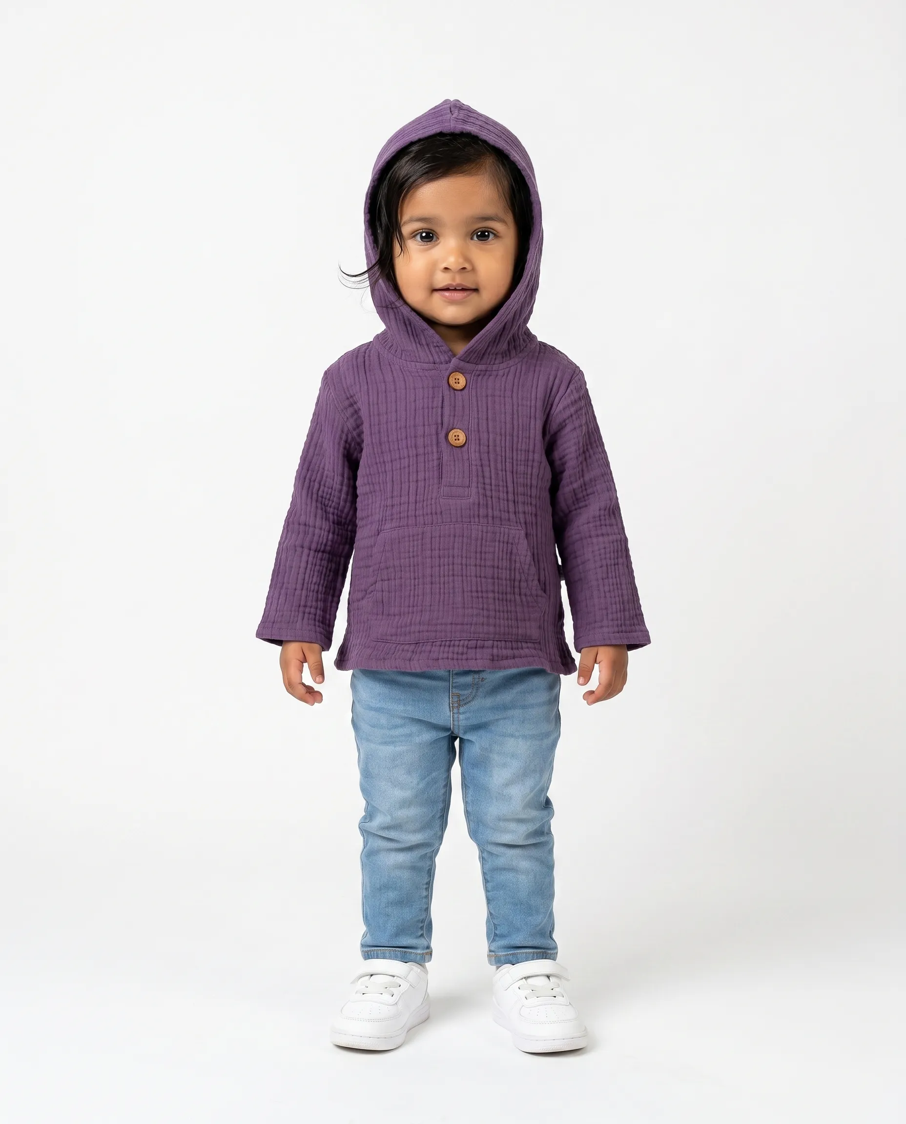 4 Layer Crinkled Muslin Full-Sleeve Hoodies