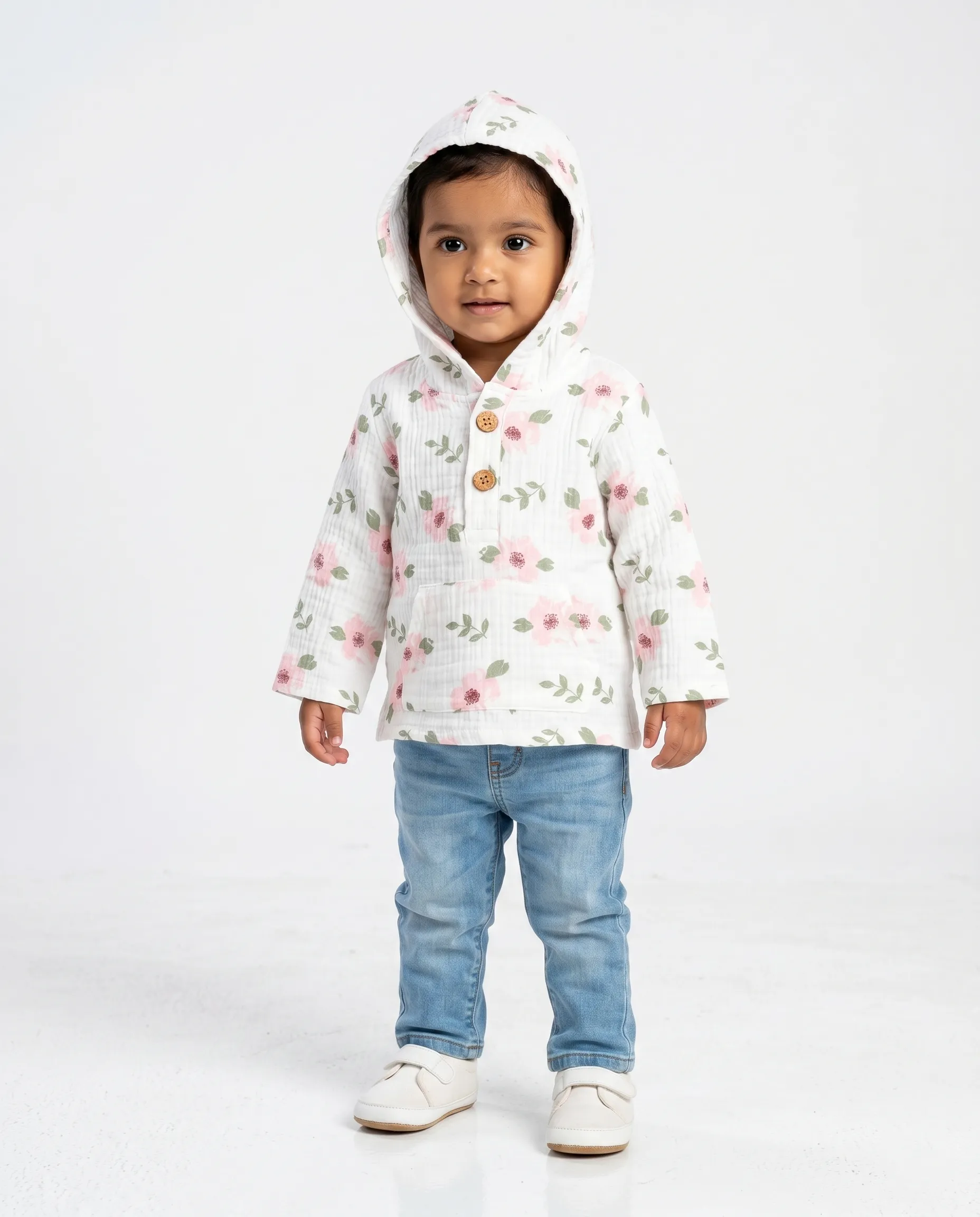 4 Layer Crinkled Muslin Full-Sleeve Hoodies