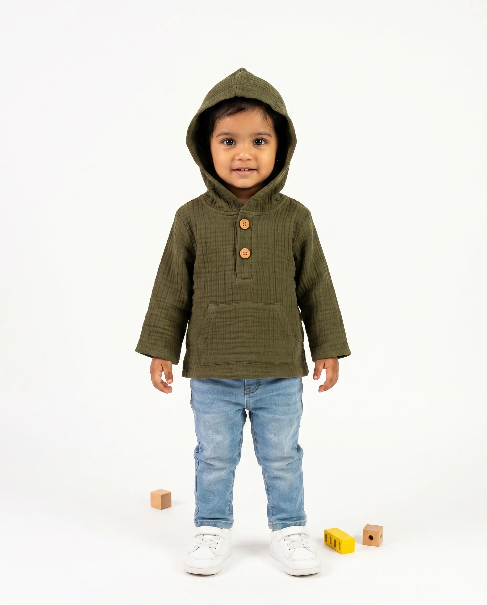 4 Layer Crinkled Muslin Full-Sleeve Hoodies