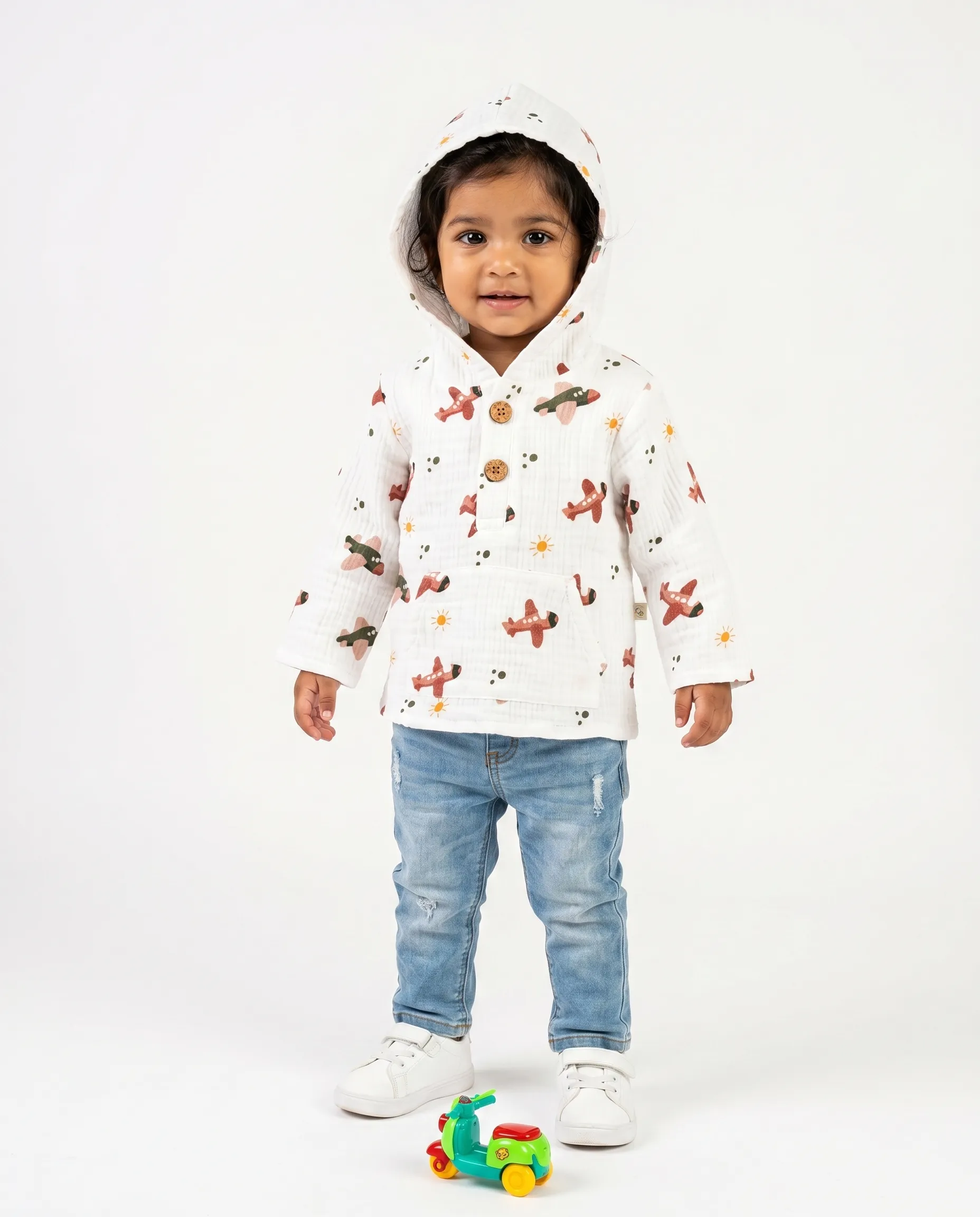 4 Layer Crinkled Muslin Full-Sleeve Hoodies