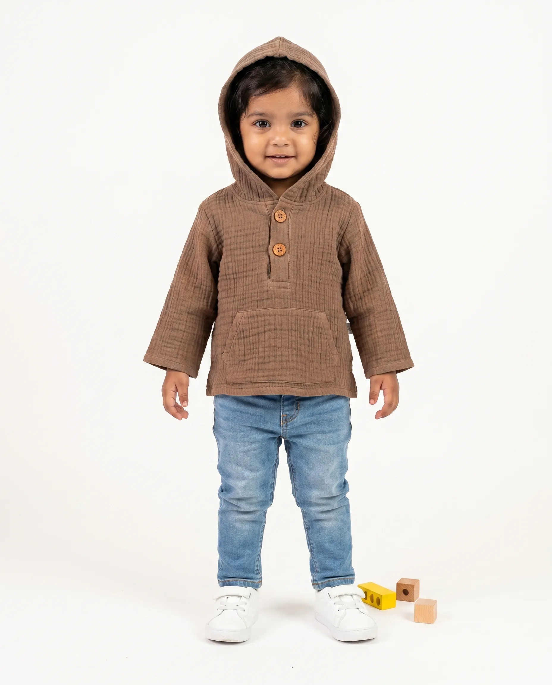 4 Layer Crinkled Muslin Full-Sleeve Hoodies