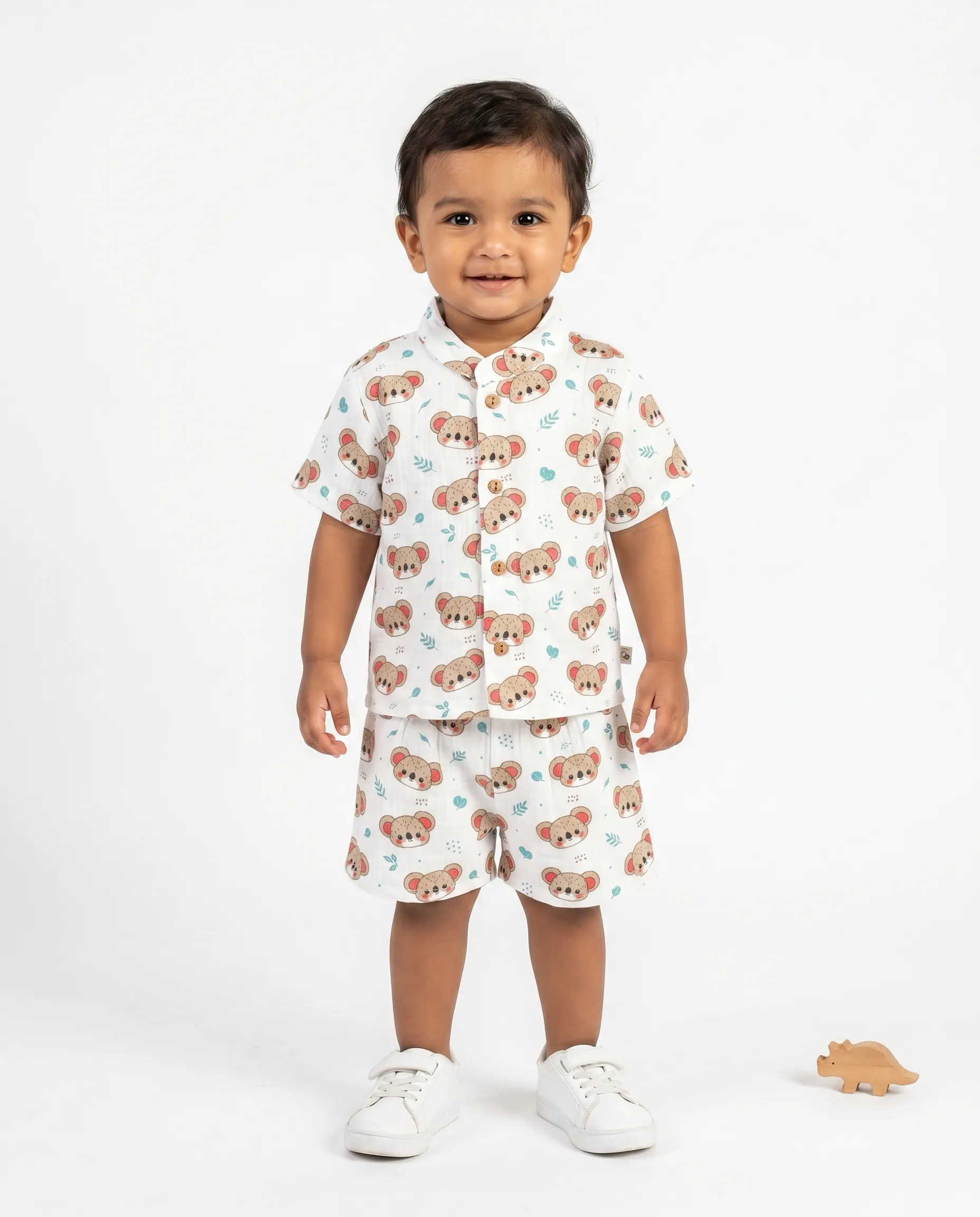 Crinkled Muslin Chinese Collar Half-Sleeve Co-Ords Set
