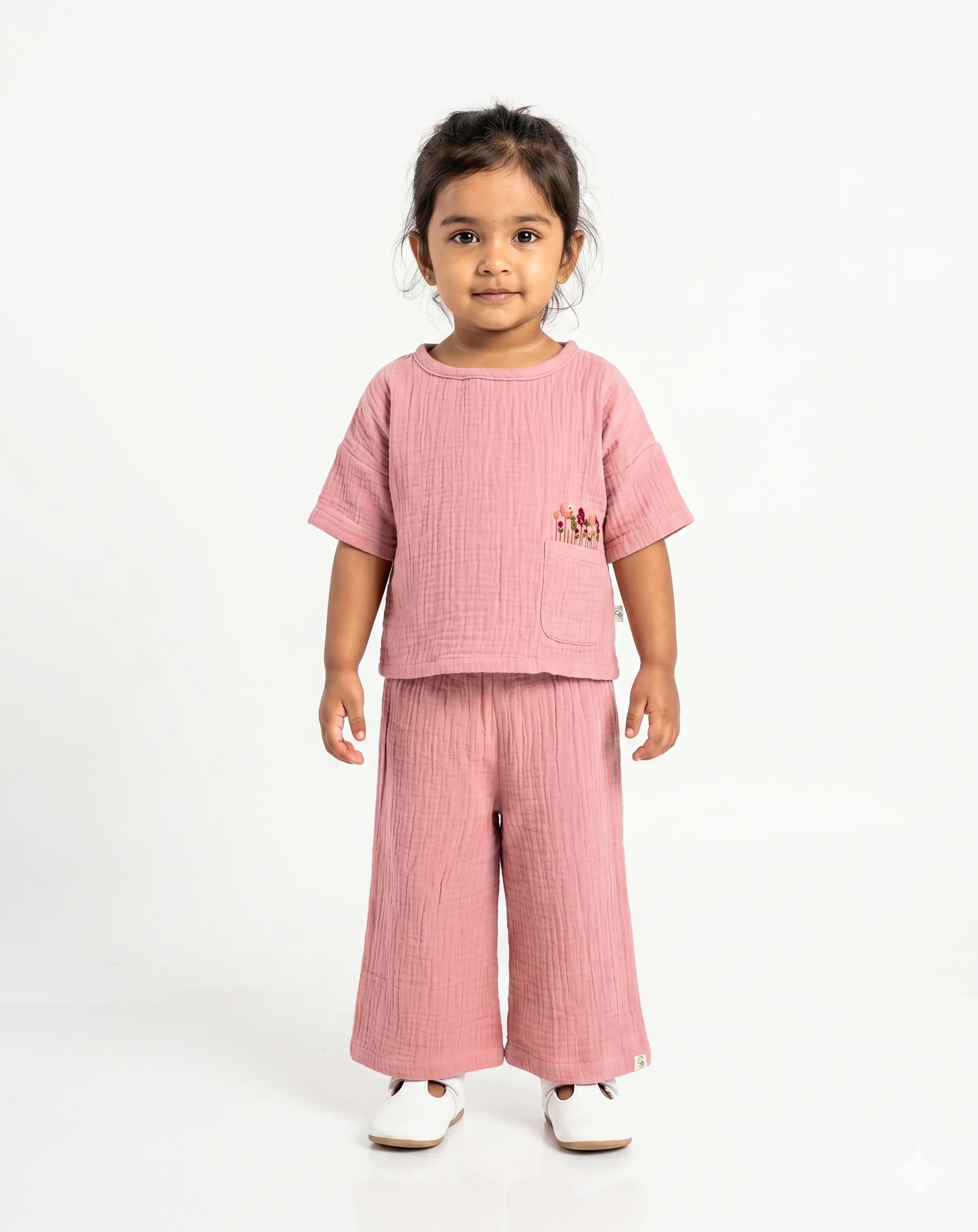 Crinkled Muslin Boat Neck palazzo  Full-Sleeve Co-Ords Set