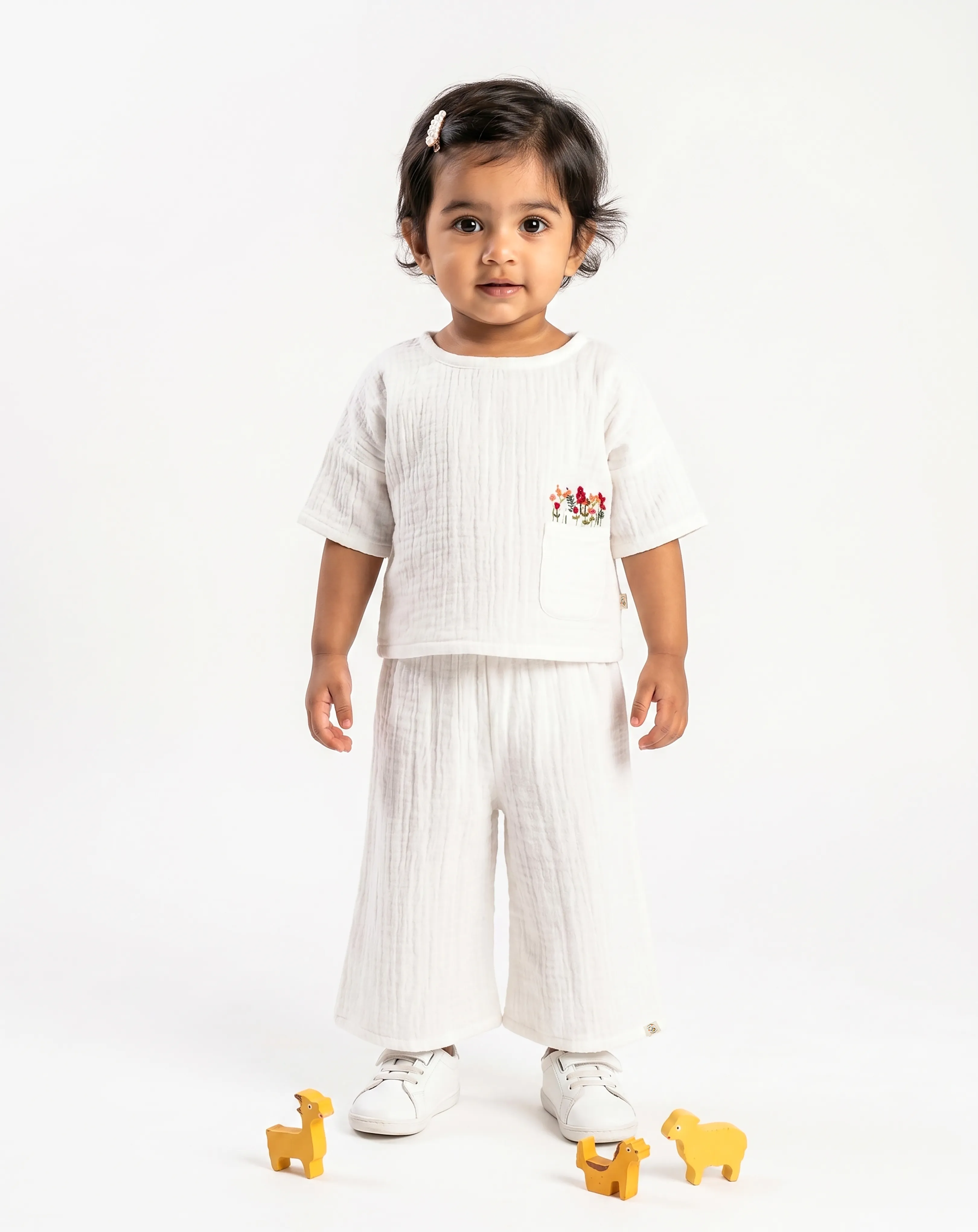 Crinkled Muslin Boat Neck palazzo  Full-Sleeve Co-Ords Set