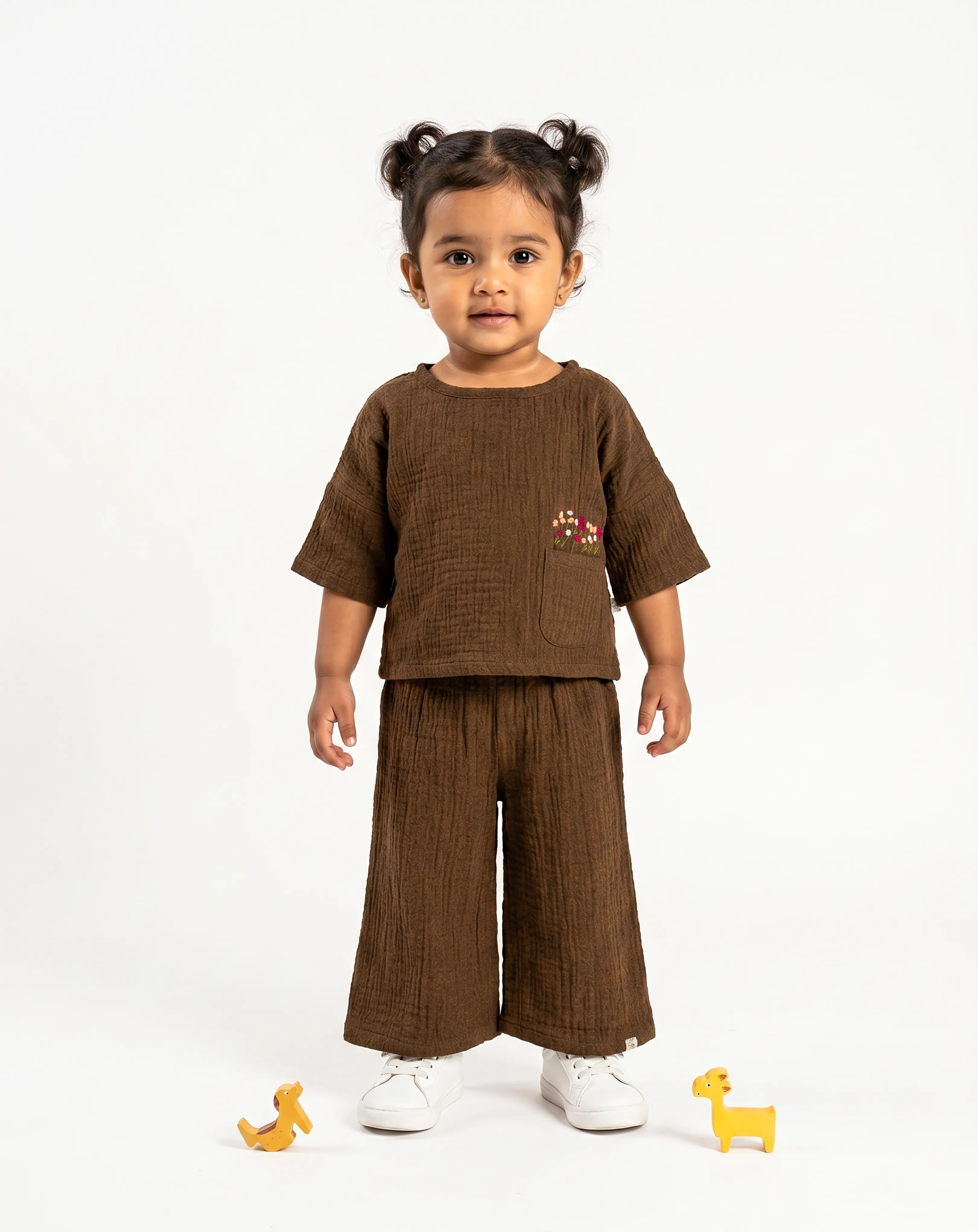 Crinkled Muslin Boat Neck palazzo  Full-Sleeve Co-Ords Set