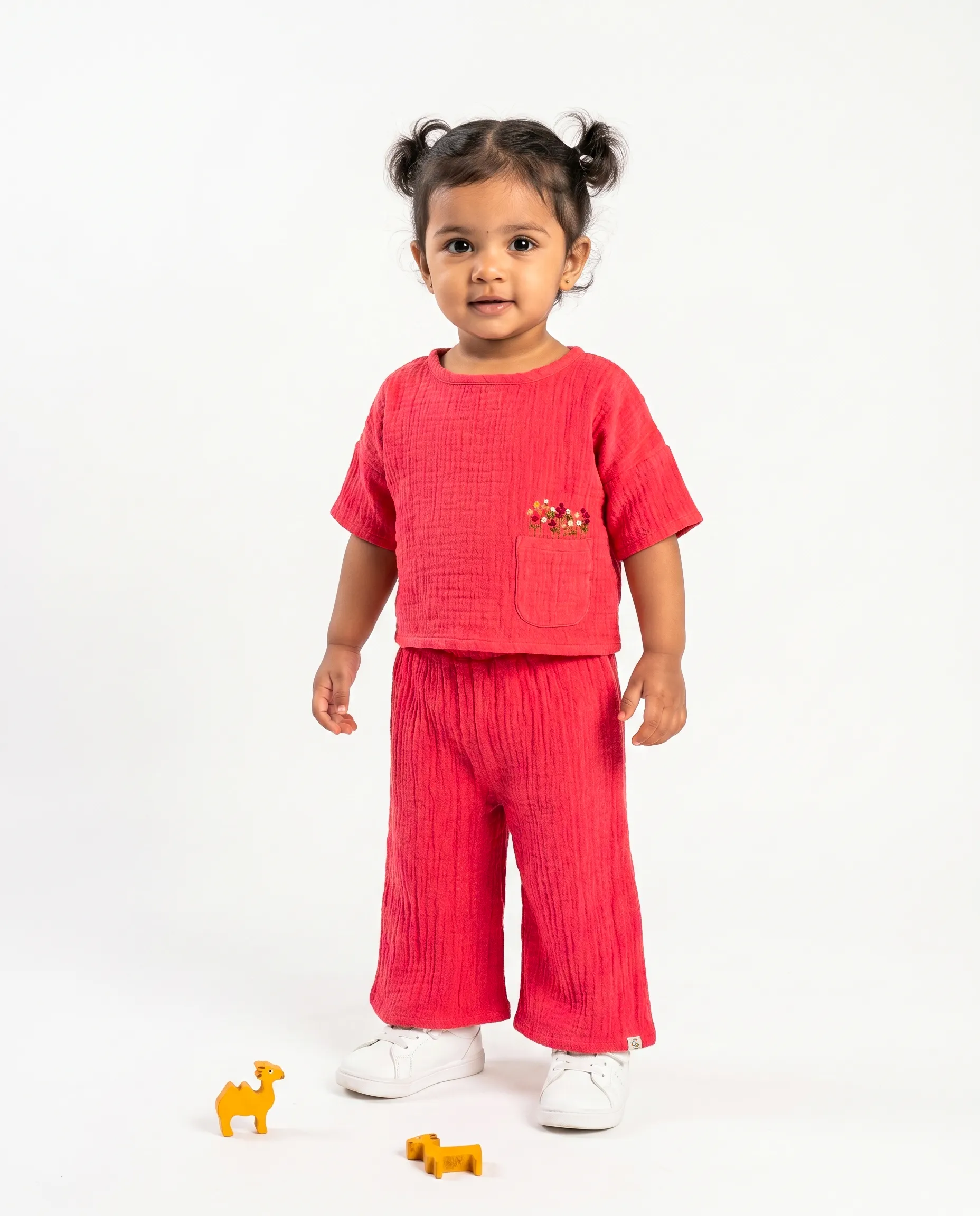 Crinkled Muslin Boat Neck palazzo  Full-Sleeve Co-Ords Set
