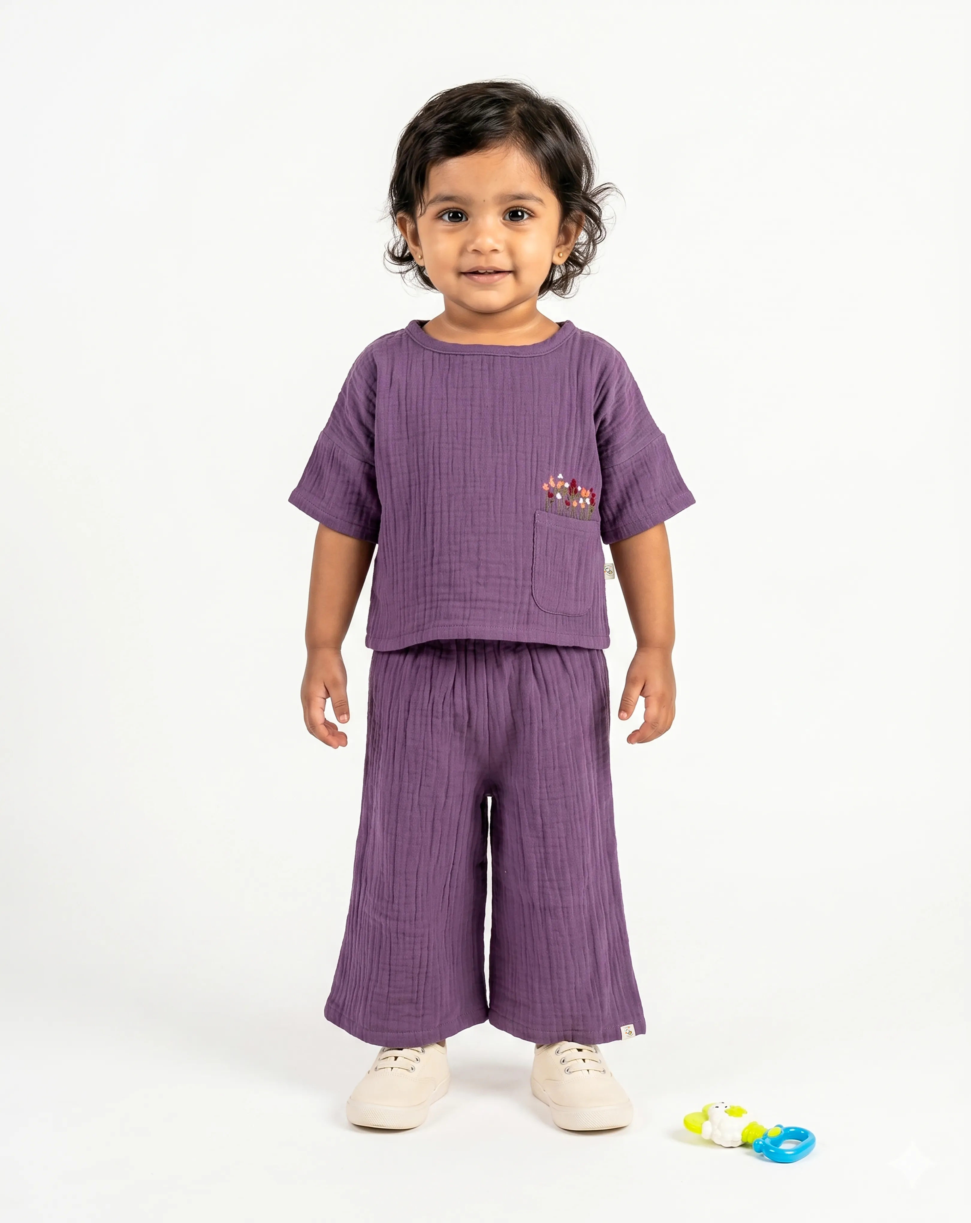 Crinkled Muslin Boat Neck palazzo  Full-Sleeve Co-Ords Set