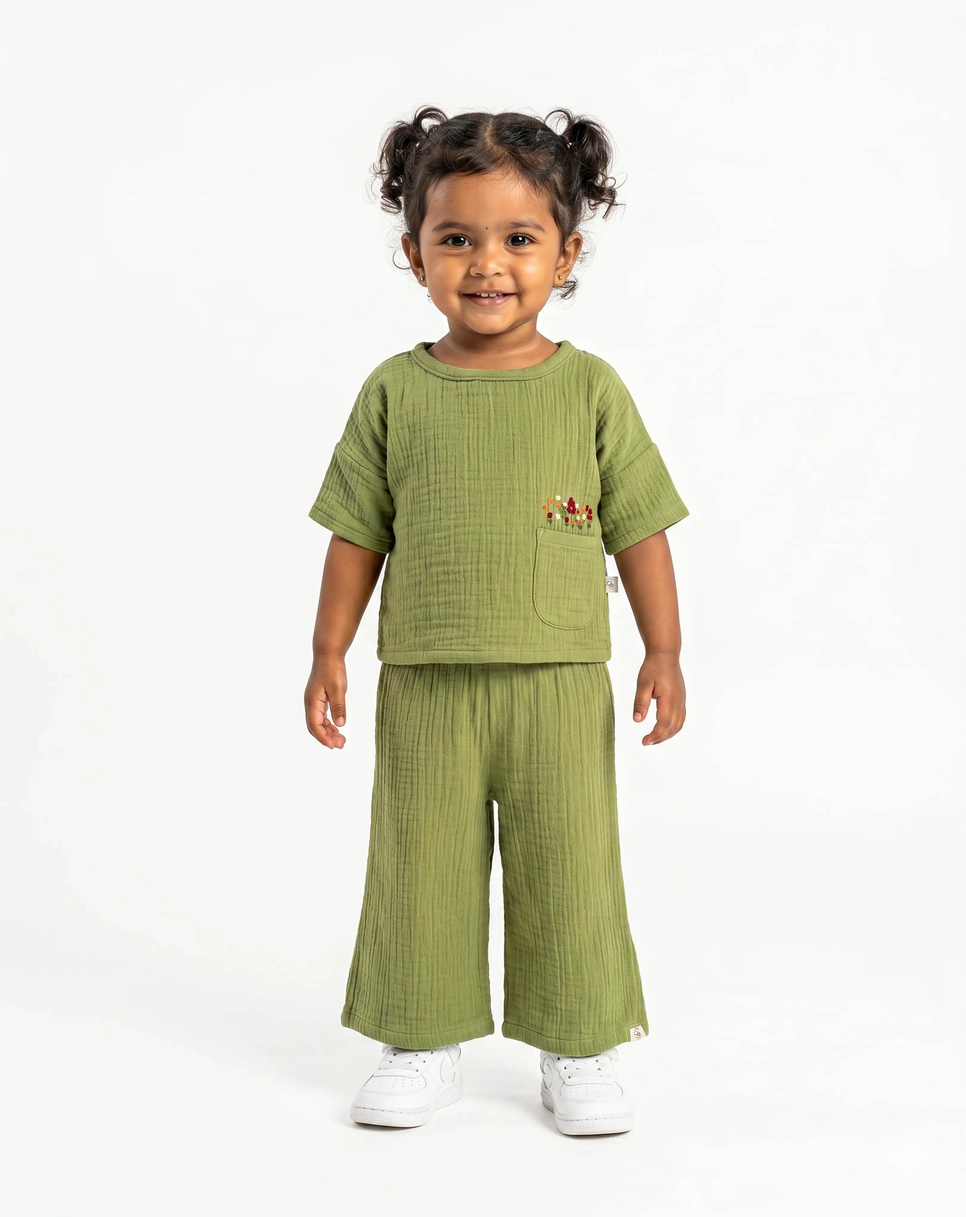 Crinkled Muslin Boat Neck palazzo  Full-Sleeve Co-Ords Set