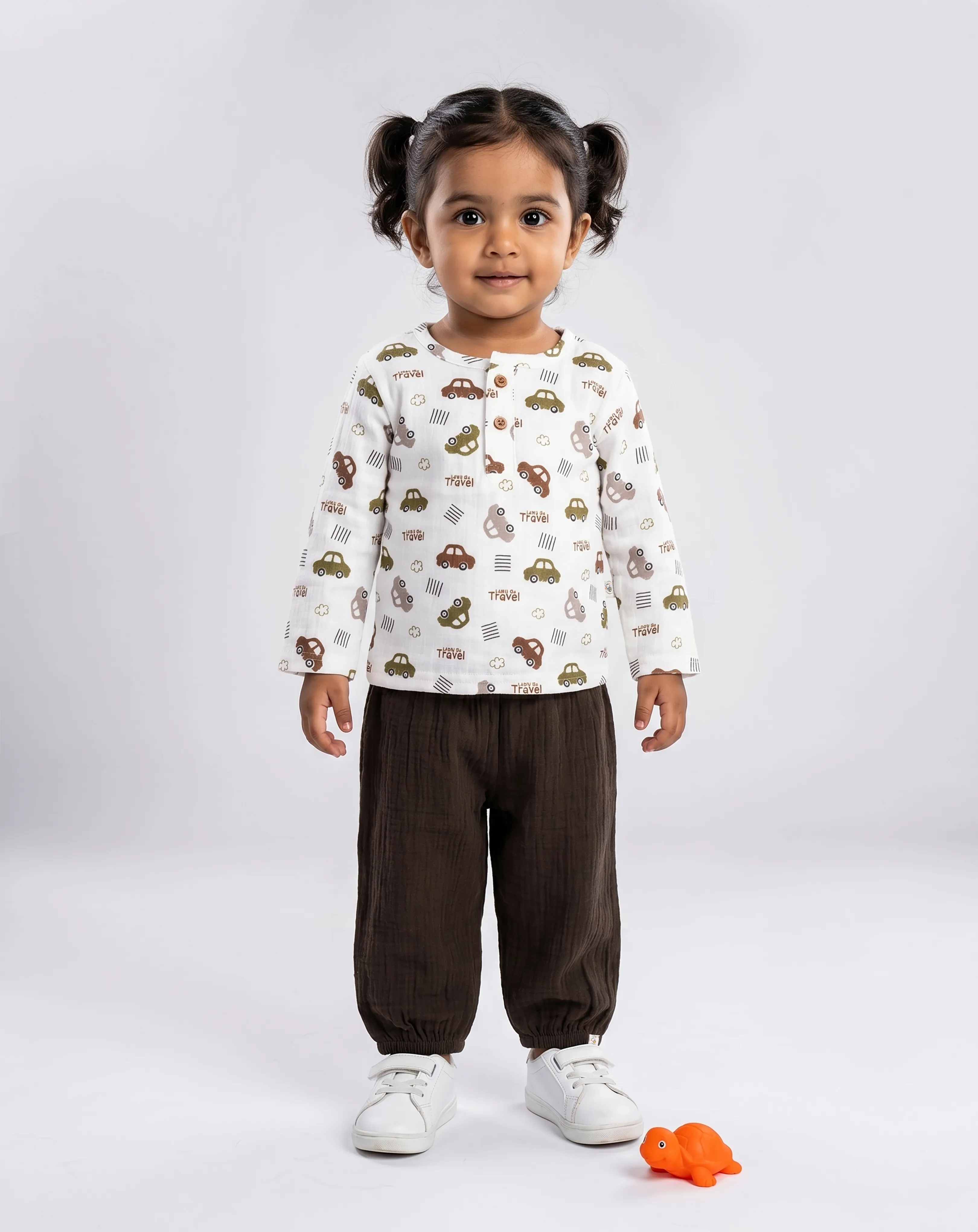 Crinkled Muslin Round Collar Full-Sleeve Casual Set