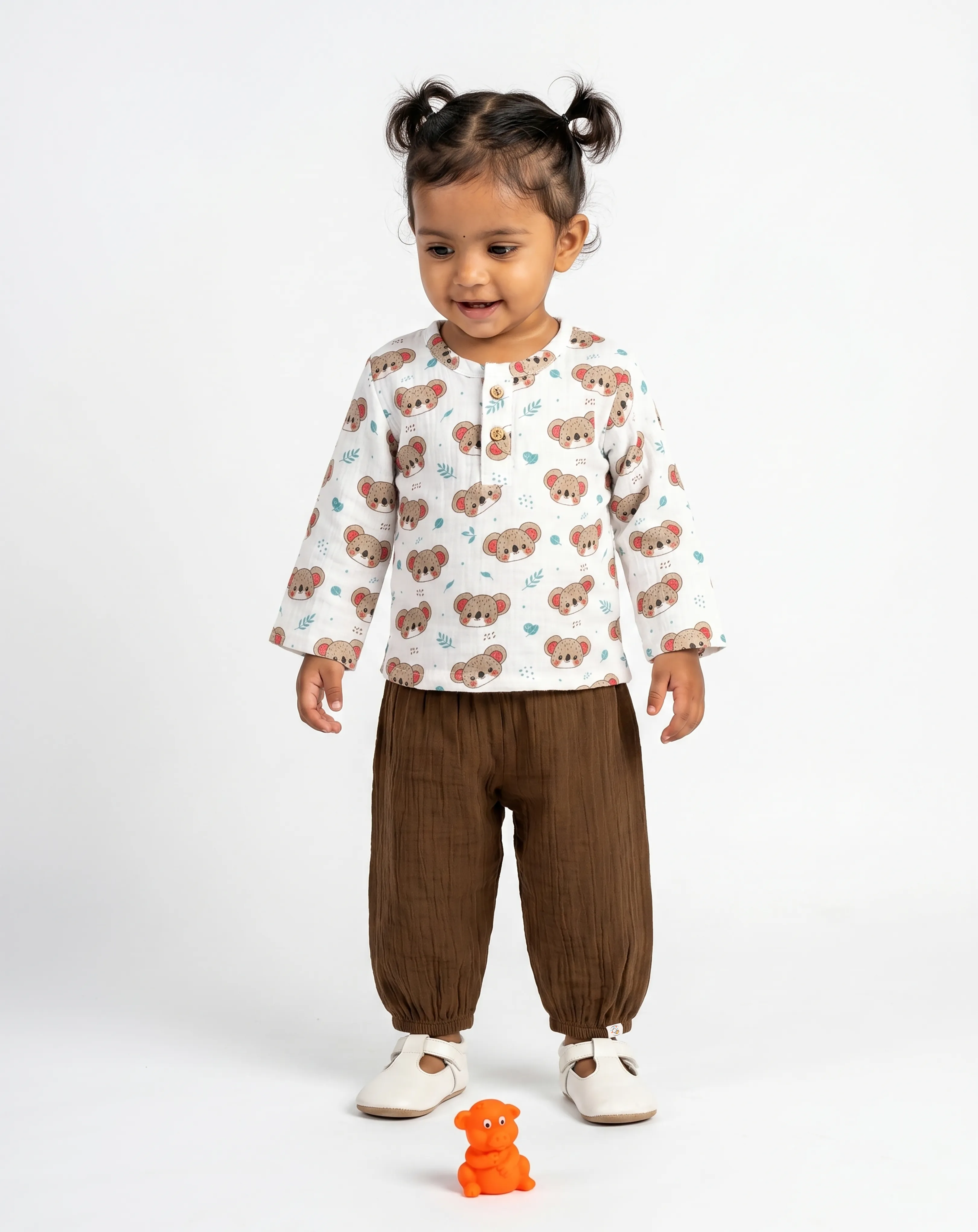 Crinkled Muslin Round Collar Full-Sleeve Casual Set