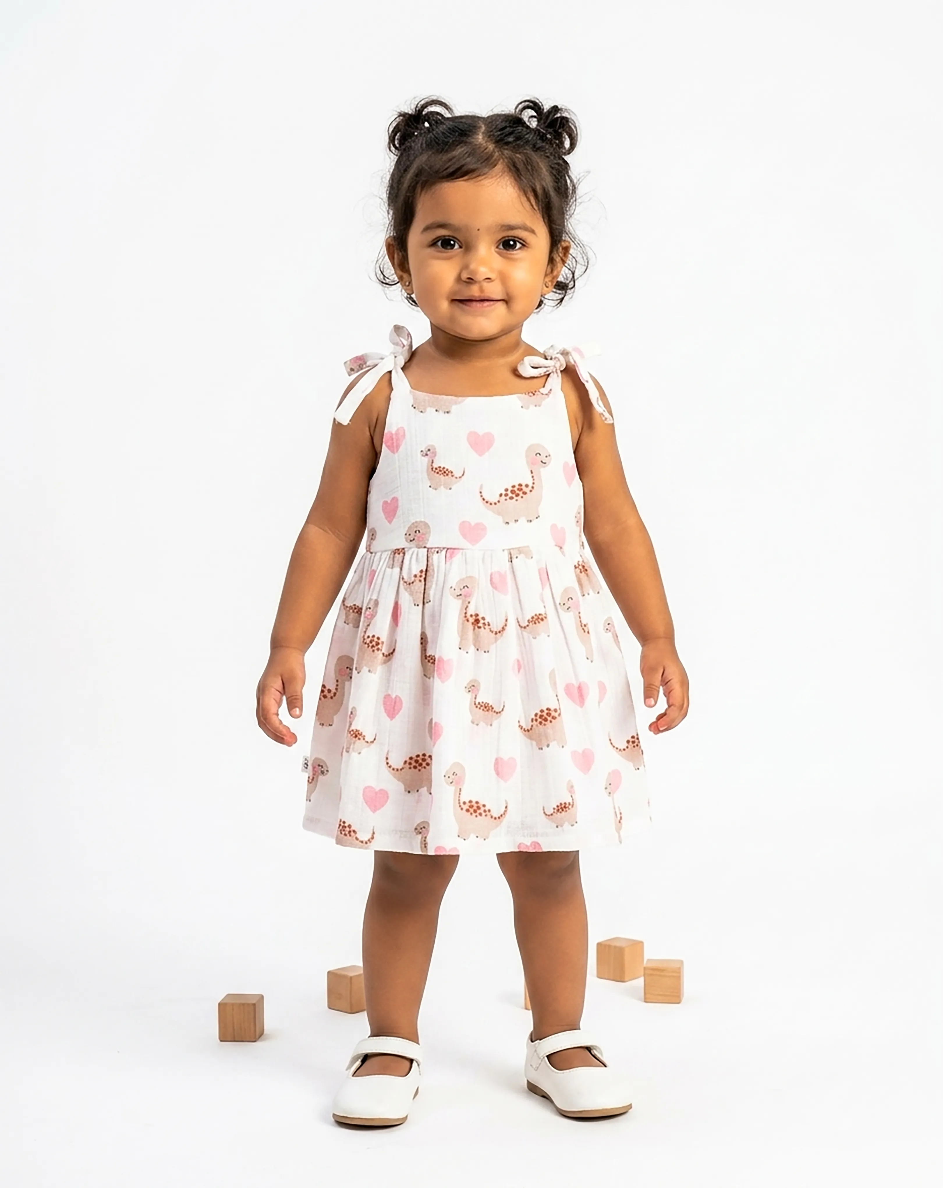 Crinkled Muslin Flat Neck Collar Sleeveless Up-Knot Type Frock
