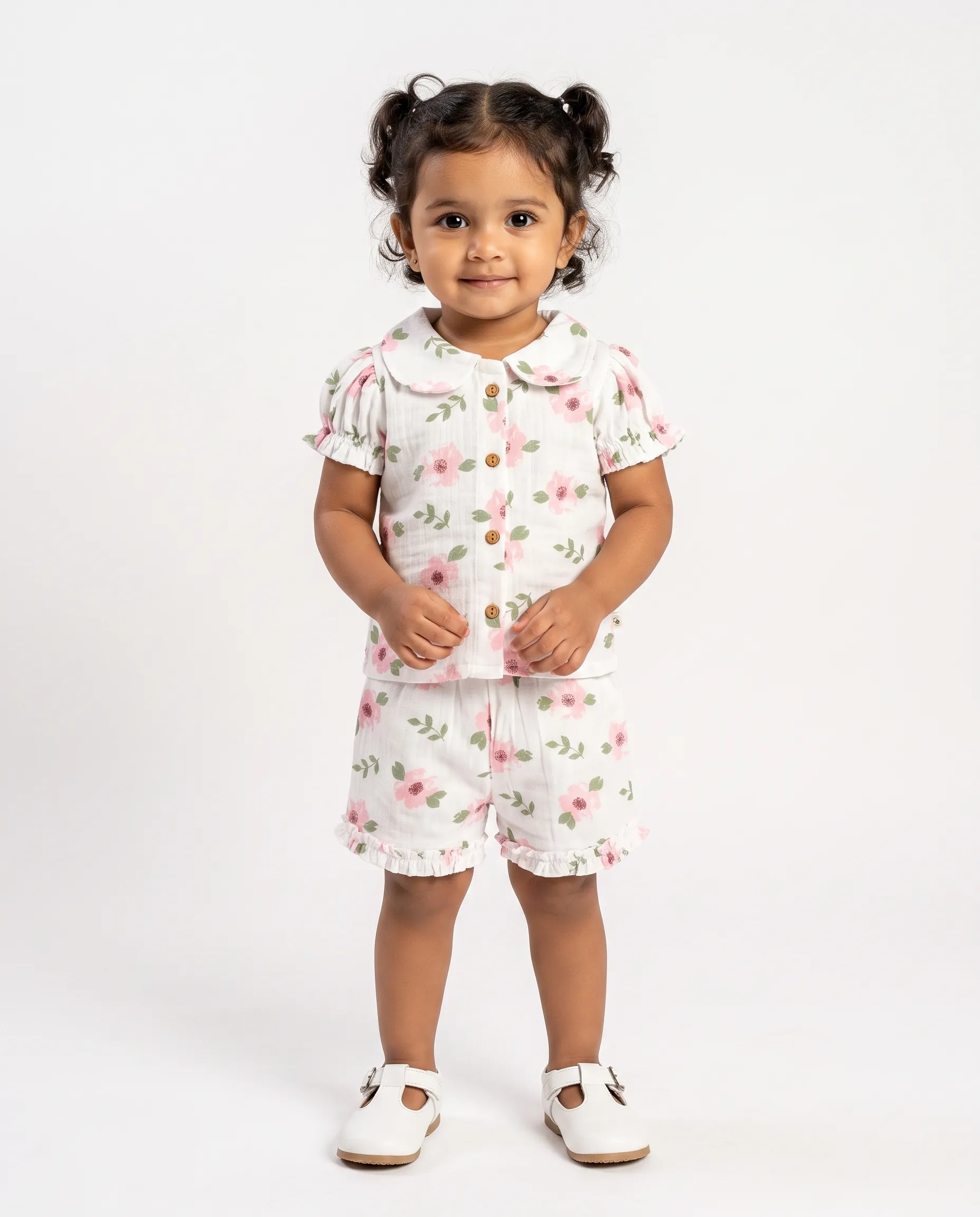 Crinkled Muslin Peter Pan Collar Half-Sleeve Co-Ords Set