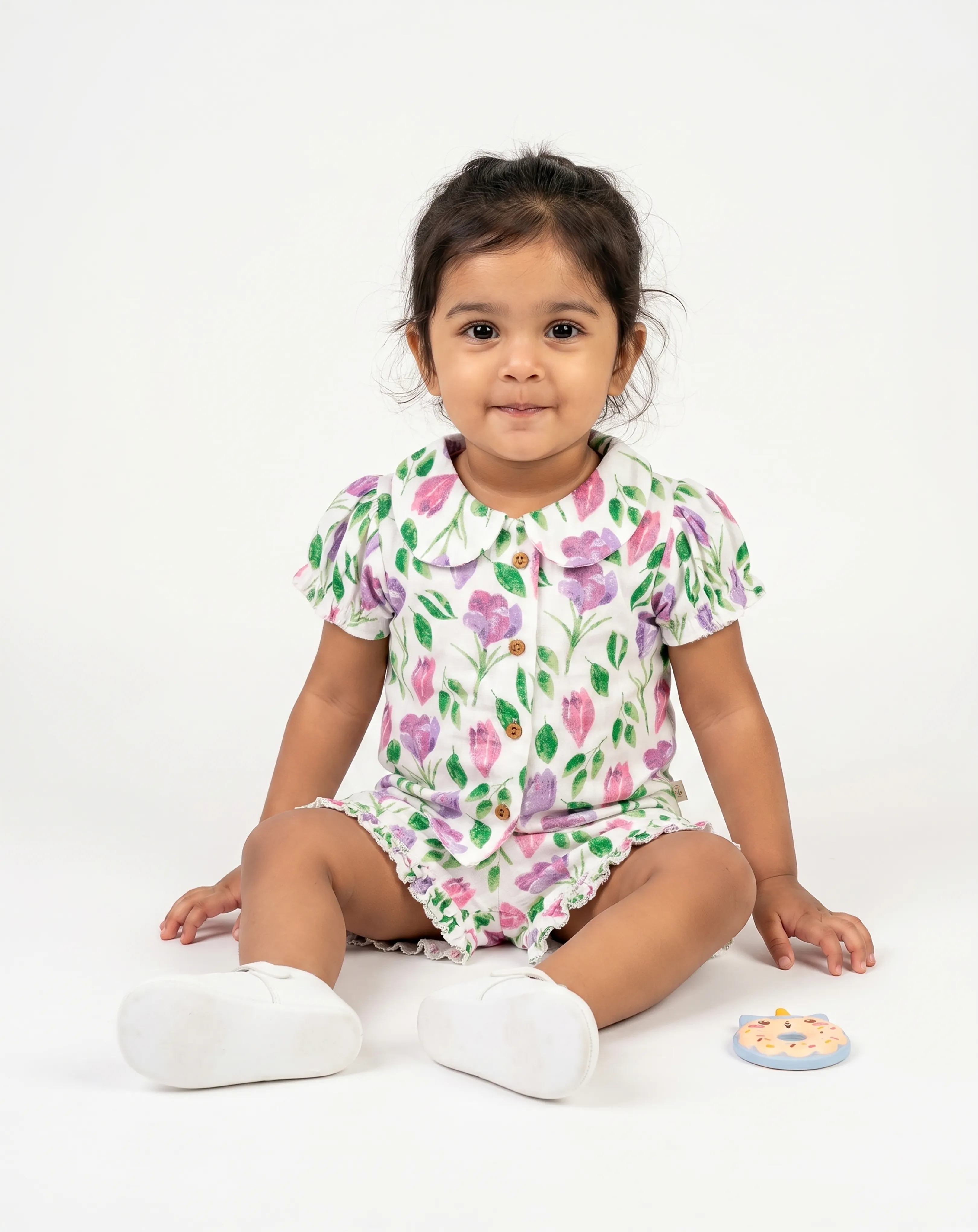 Crinkled Muslin Peter Pan Collar Half-Sleeve Co-Ords Set