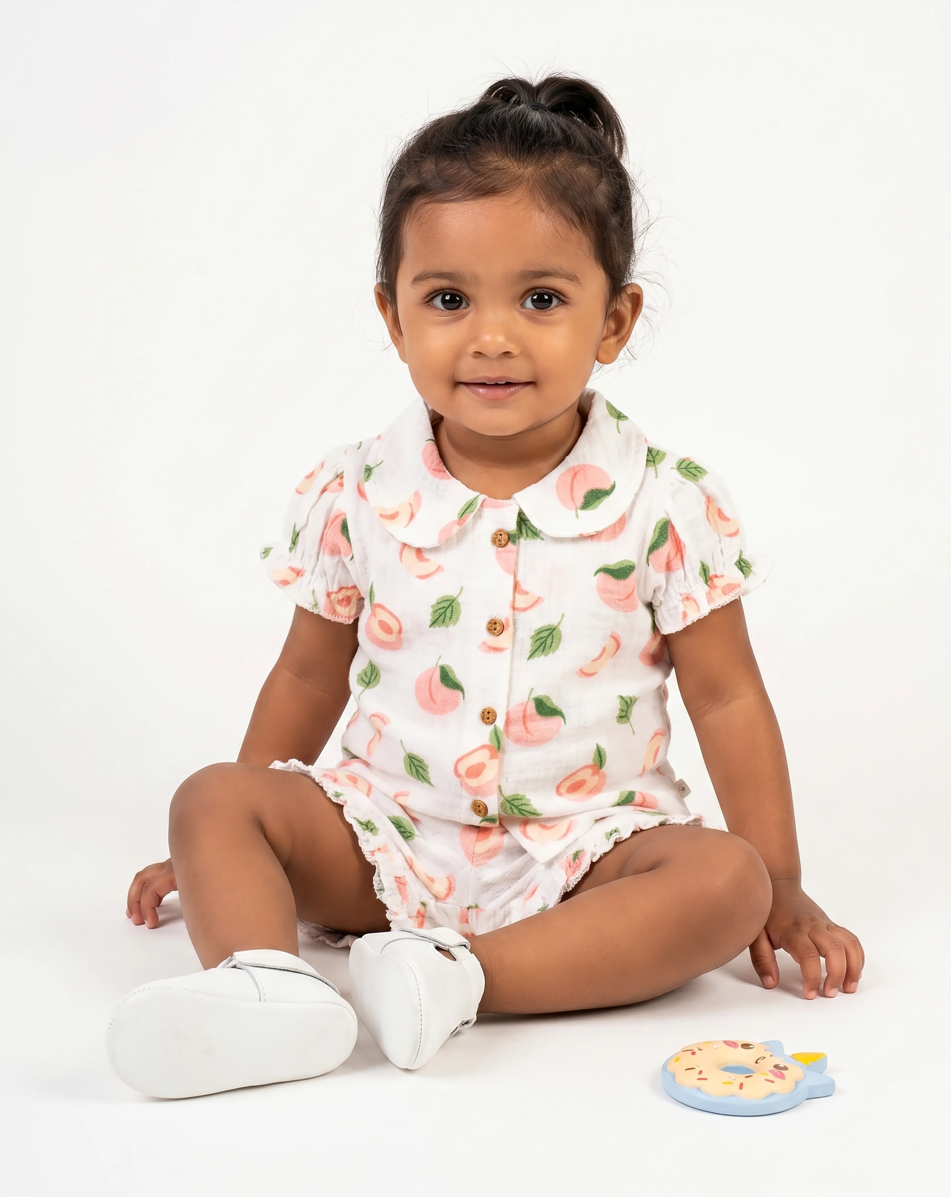 Crinkled Muslin Peter Pan Collar Half-Sleeve Co-Ords Set