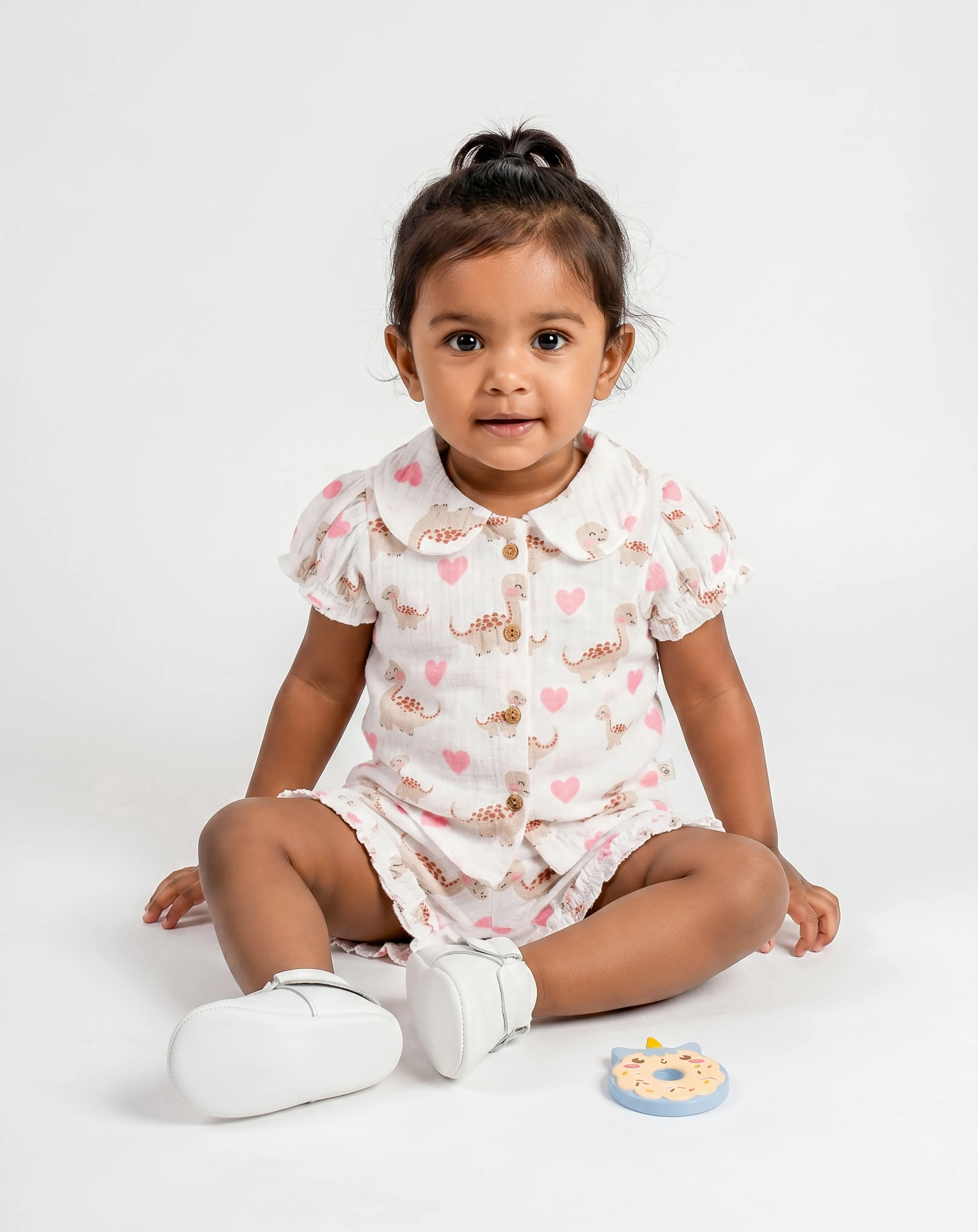 Crinkled Muslin Peter Pan Collar Half-Sleeve Co-Ords Set