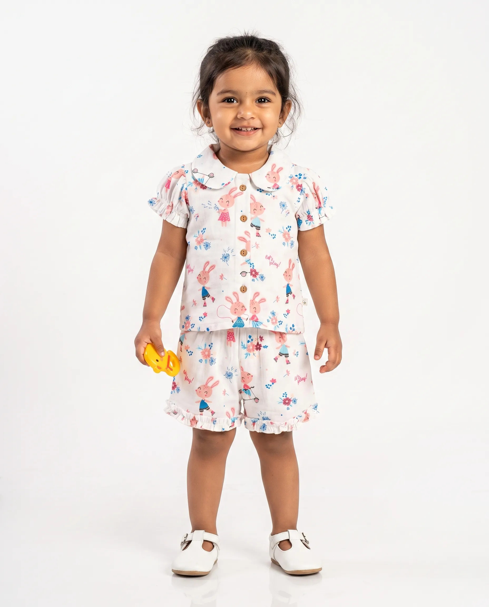Crinkled Muslin Peter Pan Collar Half-Sleeve Co-Ords Set