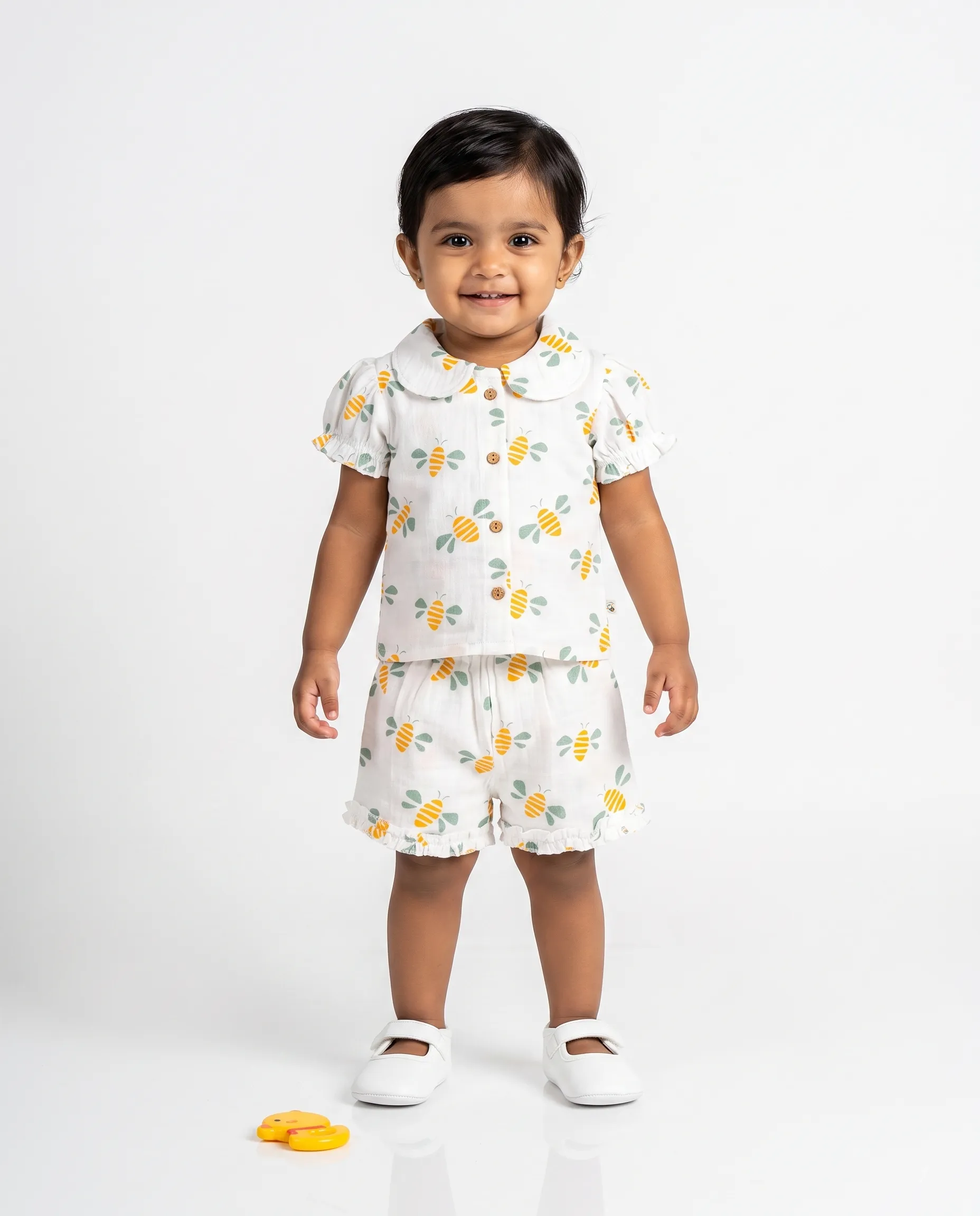 Crinkled Muslin Peter Pan Collar Half-Sleeve Co-Ords Set