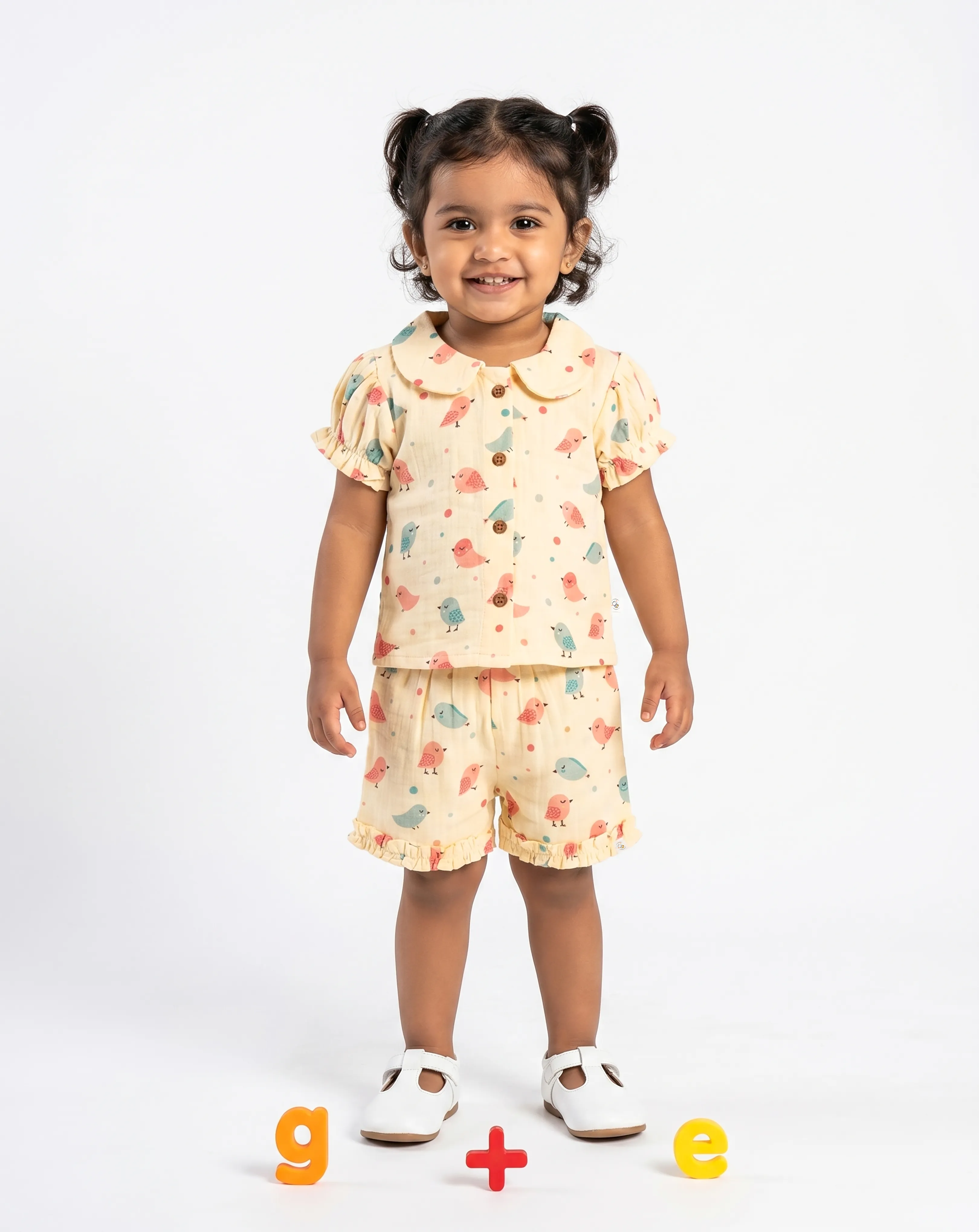 Crinkled Muslin Peter Pan Collar Half-Sleeve Co-Ords Set