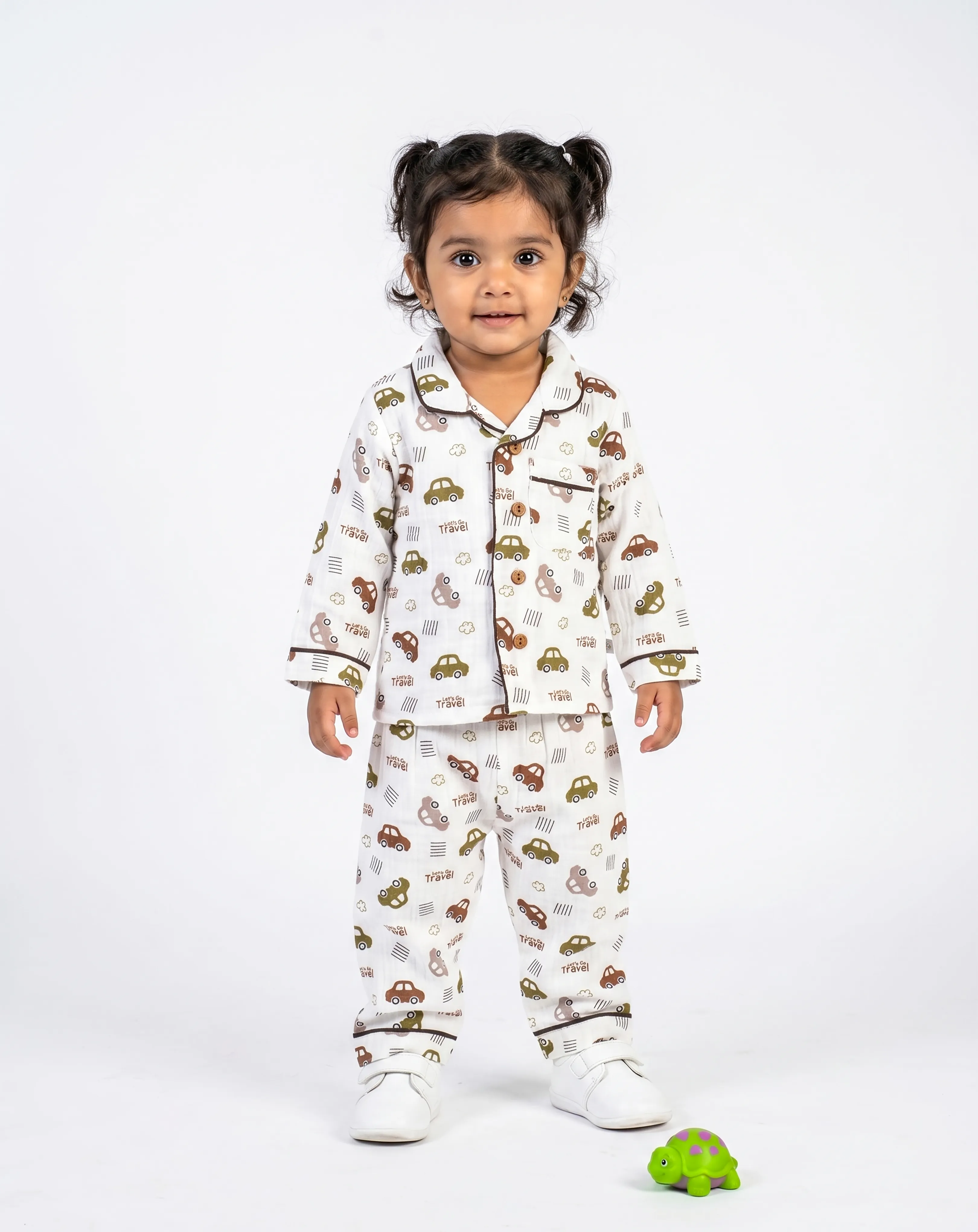 Crinkled Muslin Unisex Collar  Full-Sleeve Pyjama Set